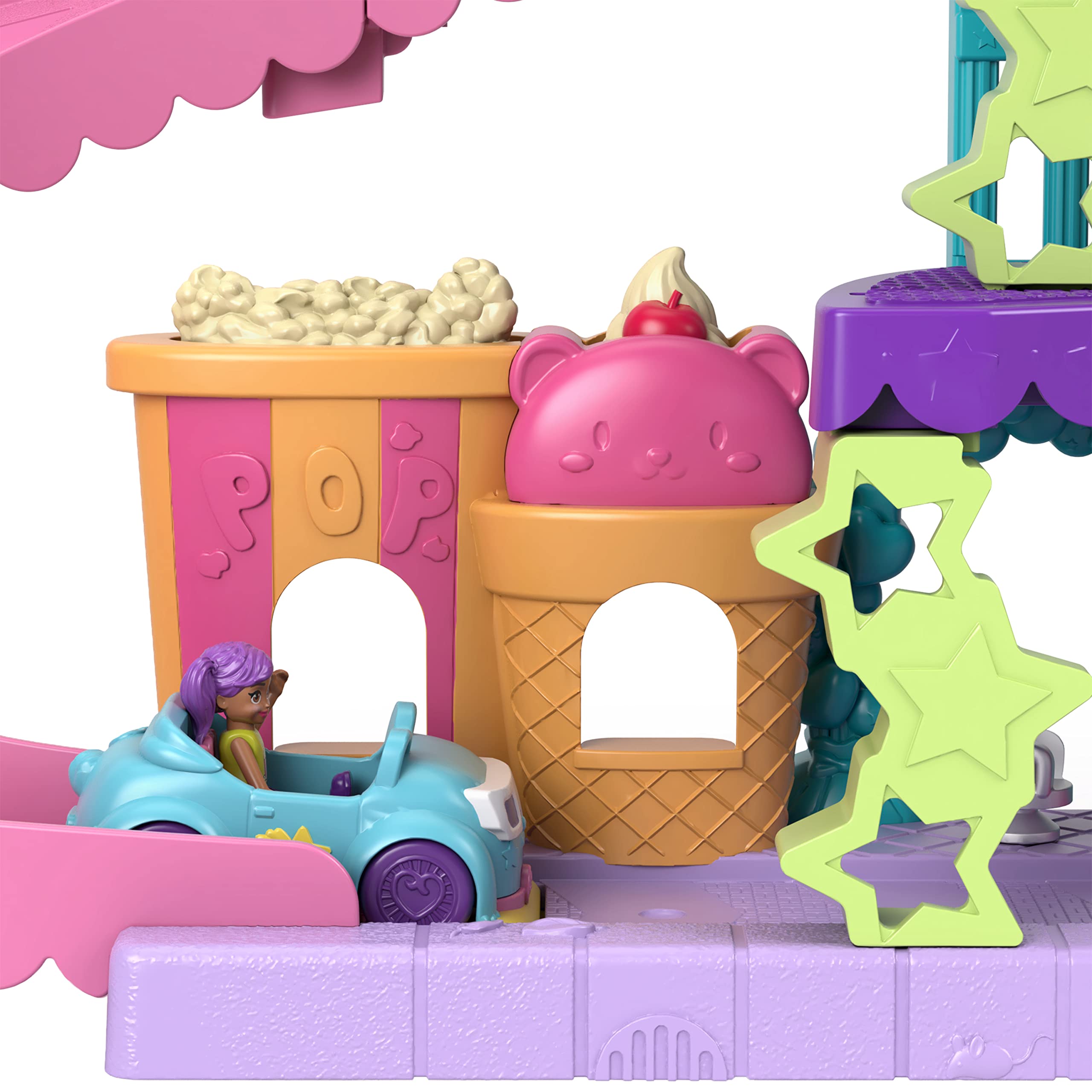 Polly Pocket Pollyville Drive-In Movie Theatre Playset with 2 Micro Dolls, 1 Toy Car, 11 Accessories 3