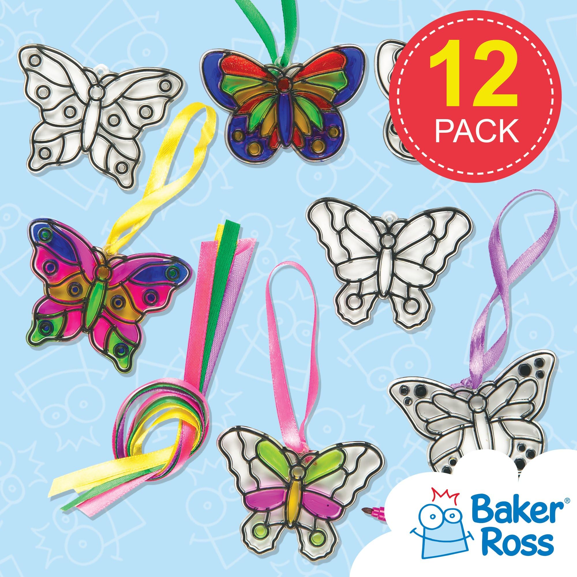 Baker Ross Butterfly Mini Suncatcher Decorations - Pack of 12 Acrylic Templates for Kids Ages 3+ 2