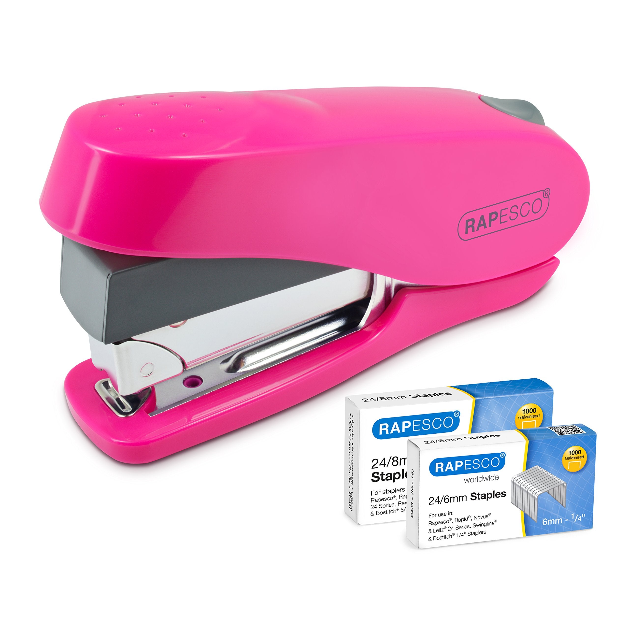 RAPESCO Luna Less Effort Desktop Stapler - 50 Sheet Capacity | Half Strip | Hot Pink 1