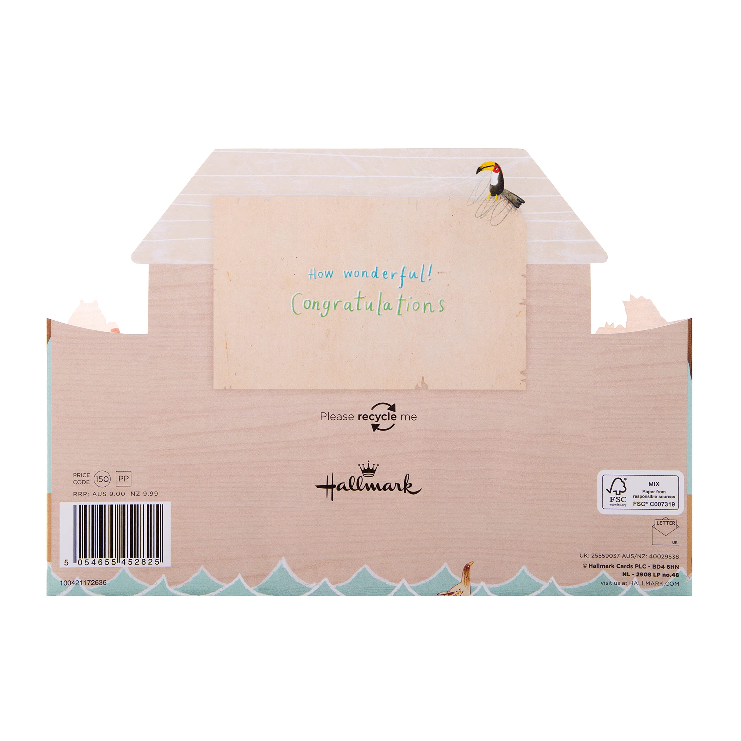 Hallmark New Baby Congratulations Card - 3D Fold-Out Animal Ark Design | 15.9cm x 22.8cm 3