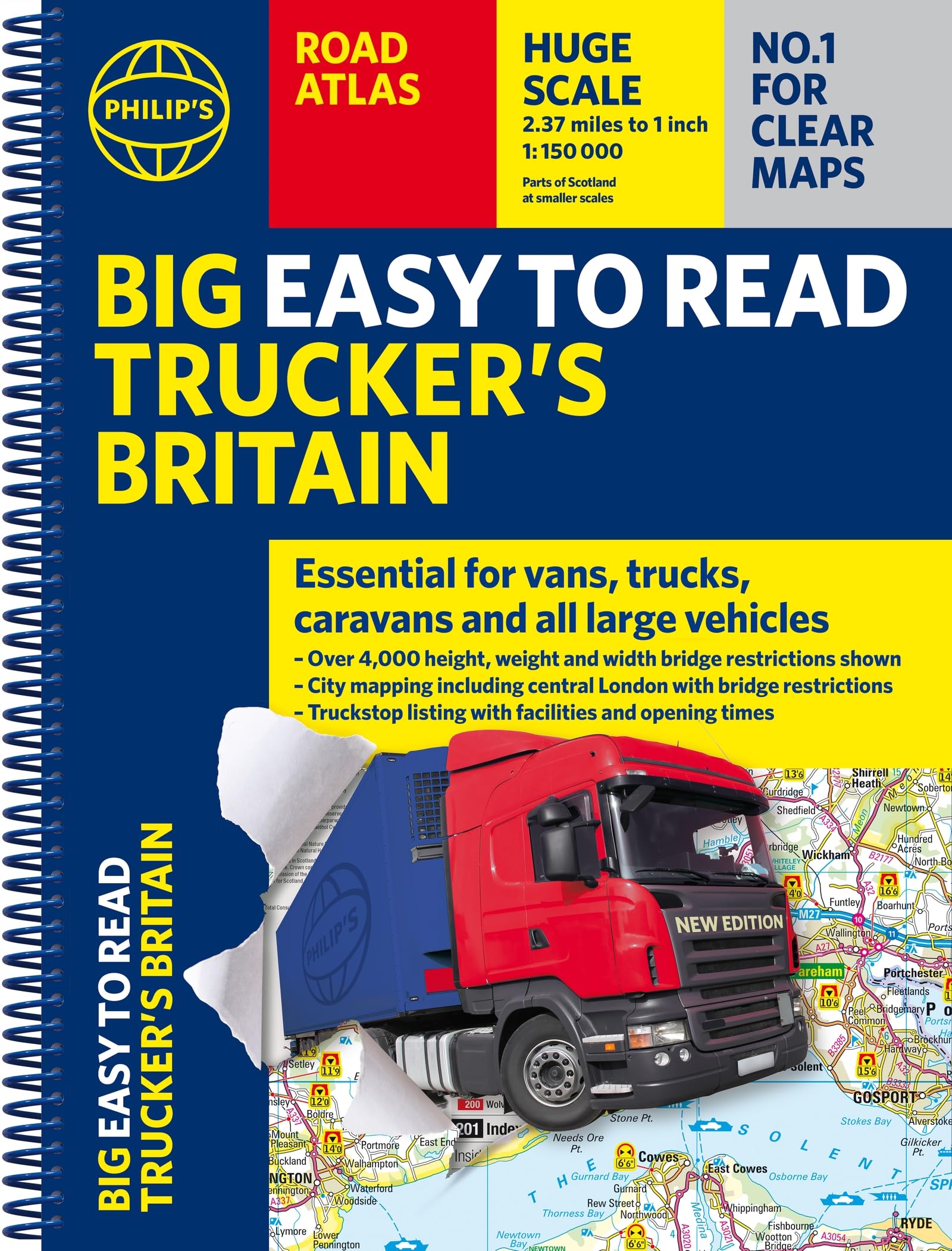 Philip's Big Easy to Read Trucker's Road Atlas Britain - Over 4,000 Bridges with Restrictions | Spiral Bound | English