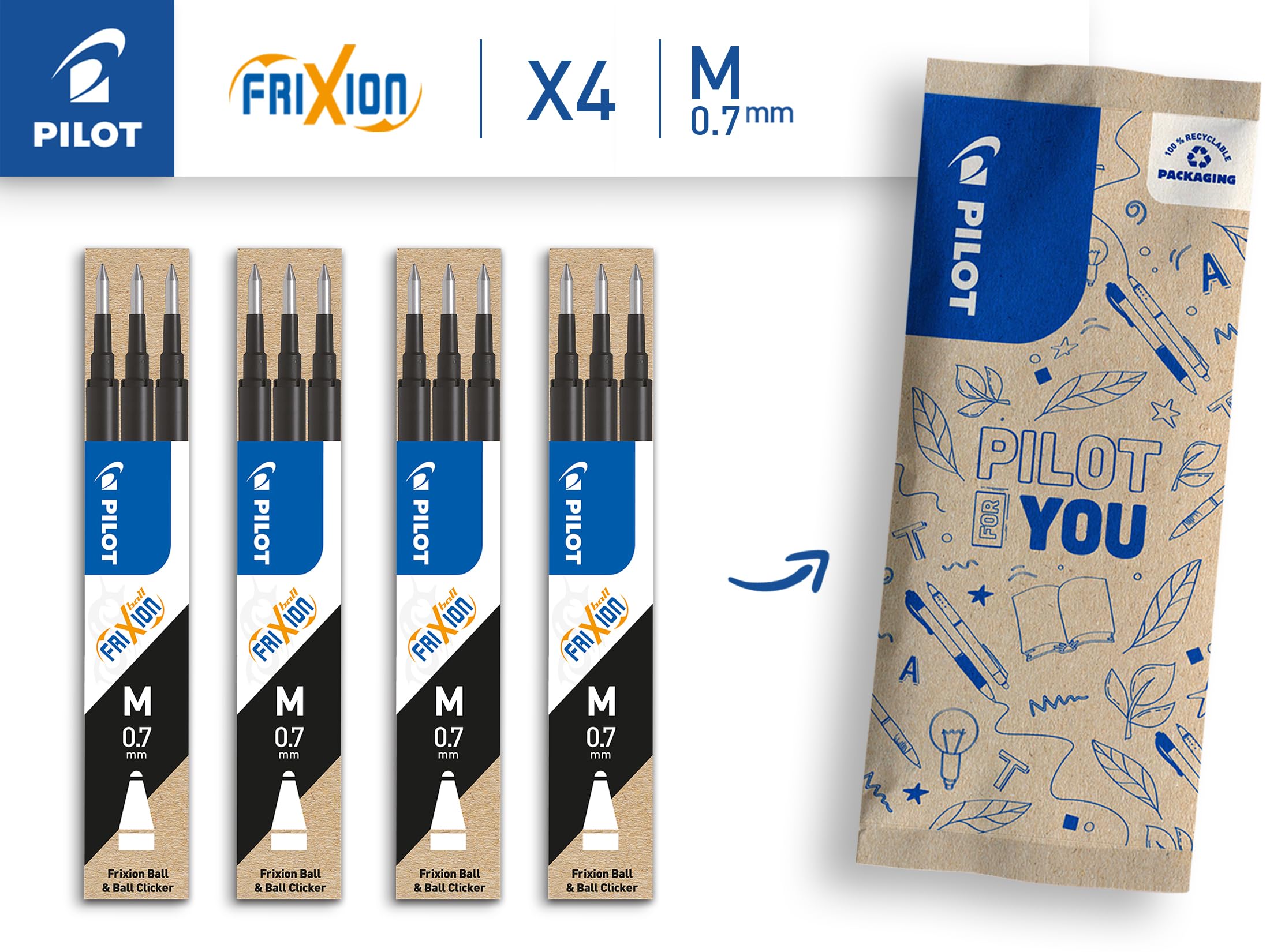 PILOT FriXion Rollerball Refill - Erasable Ink | 0.7mm Tip | 12 Pack Black 2