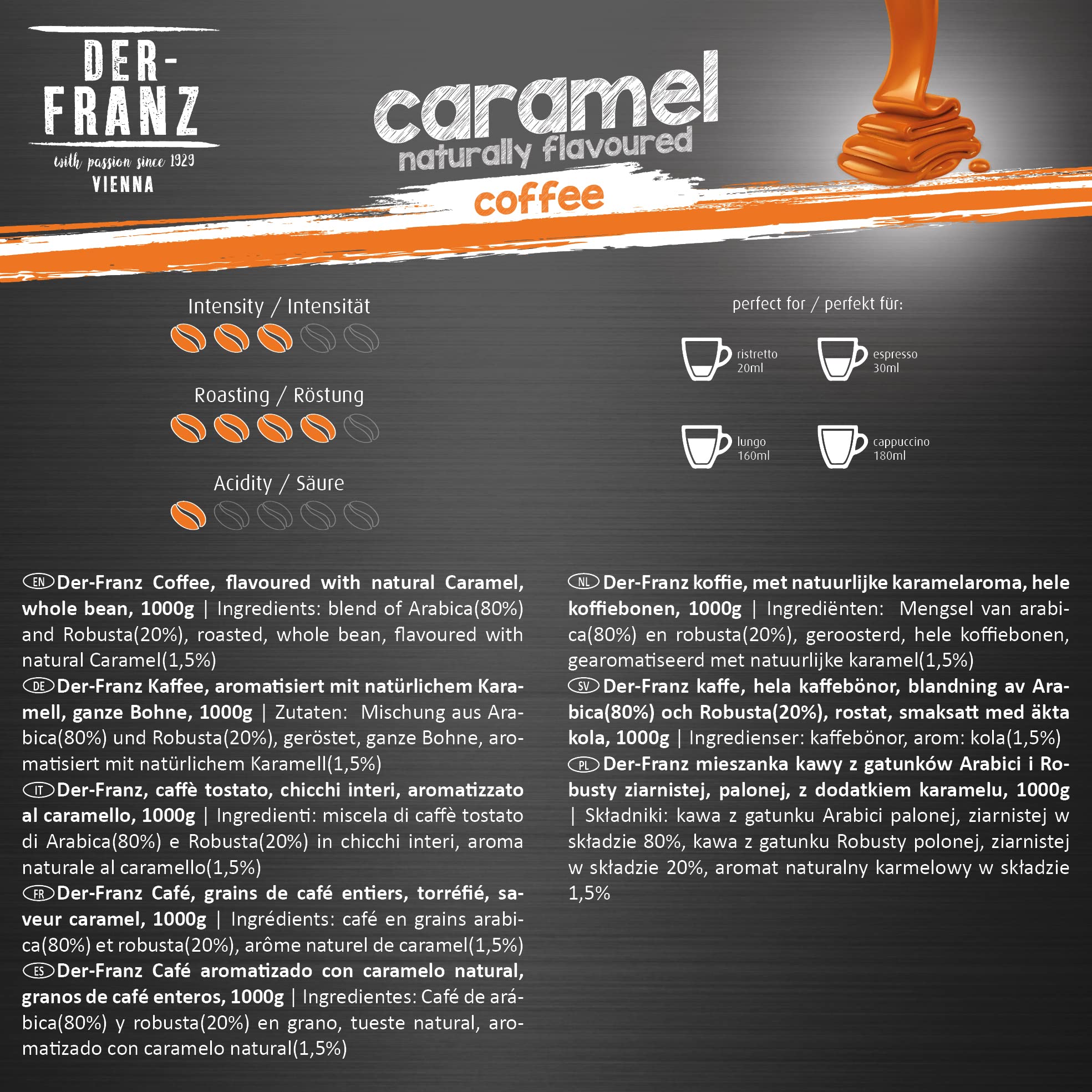 Der-Franz Caramel Flavored Coffee - Whole Roasted Beans | 80% Arabica/20% Robusta | 1kg 2