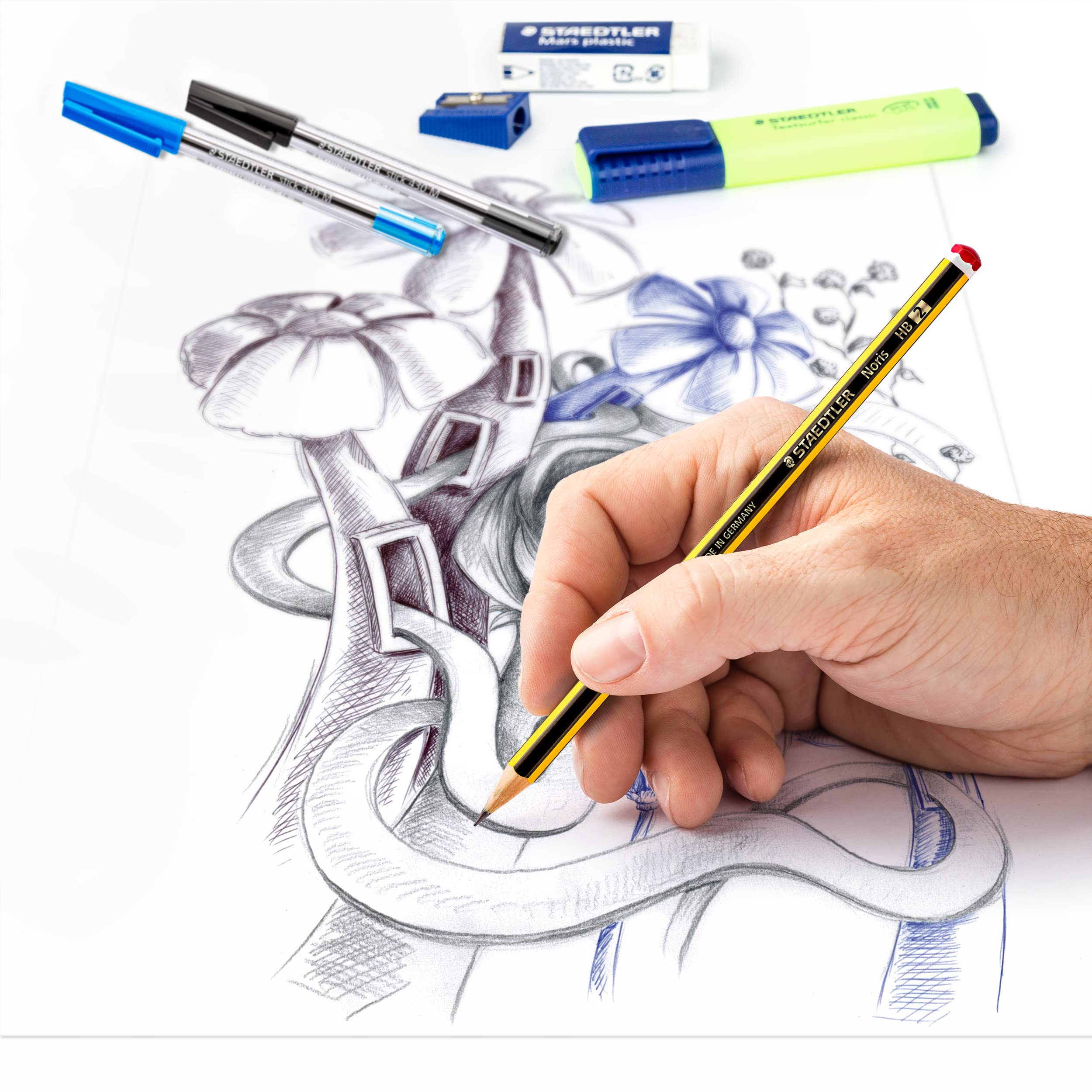 STAEDTLER 60 BK-4 Noris Office Set - 3 Pencils, 2 Ballpoints, Eraser, Highlighter & Sharpener