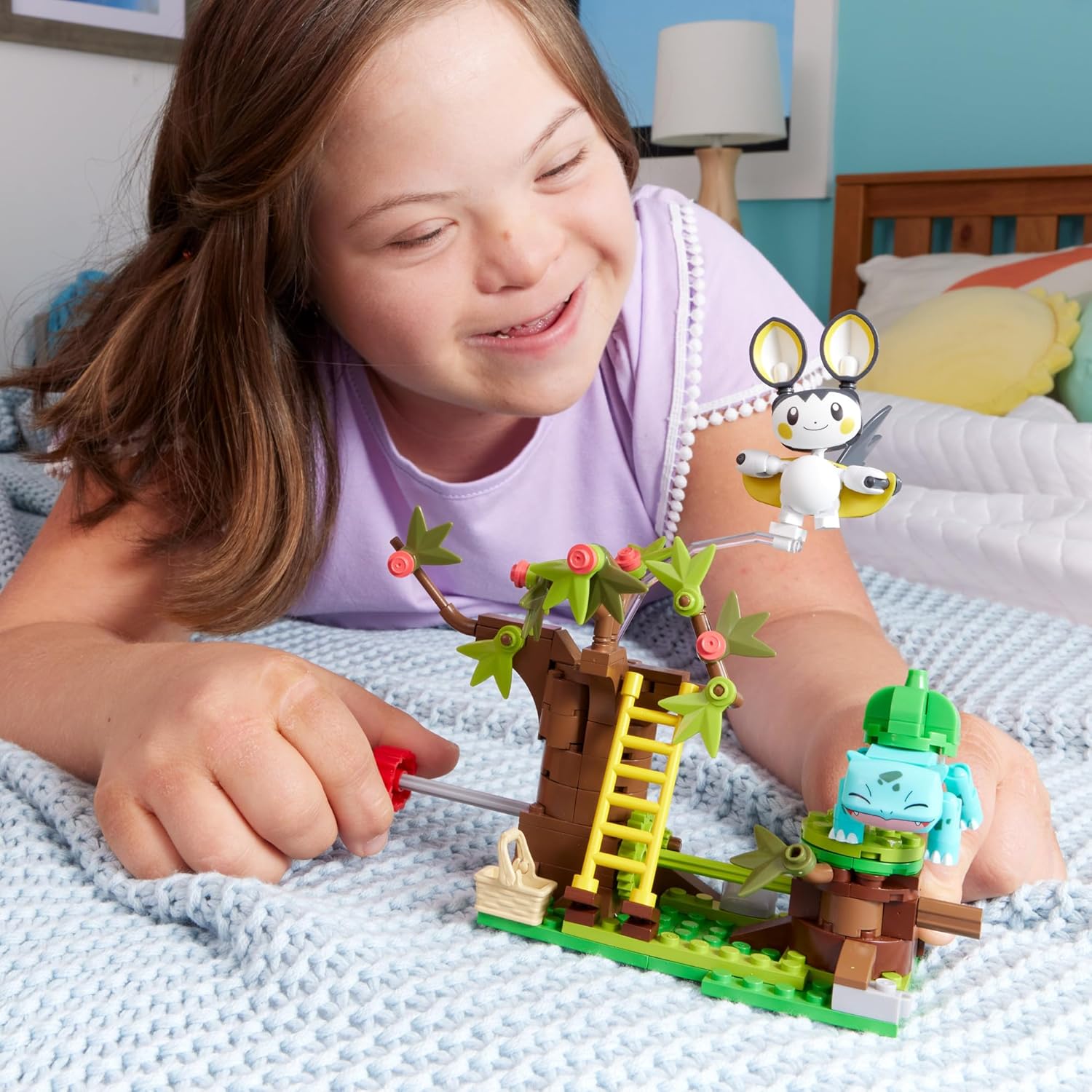 MEGA Pokémon Action Figure Building Toys - Emolga & Bulbasaur's Charming Woods with Motion Brick 6