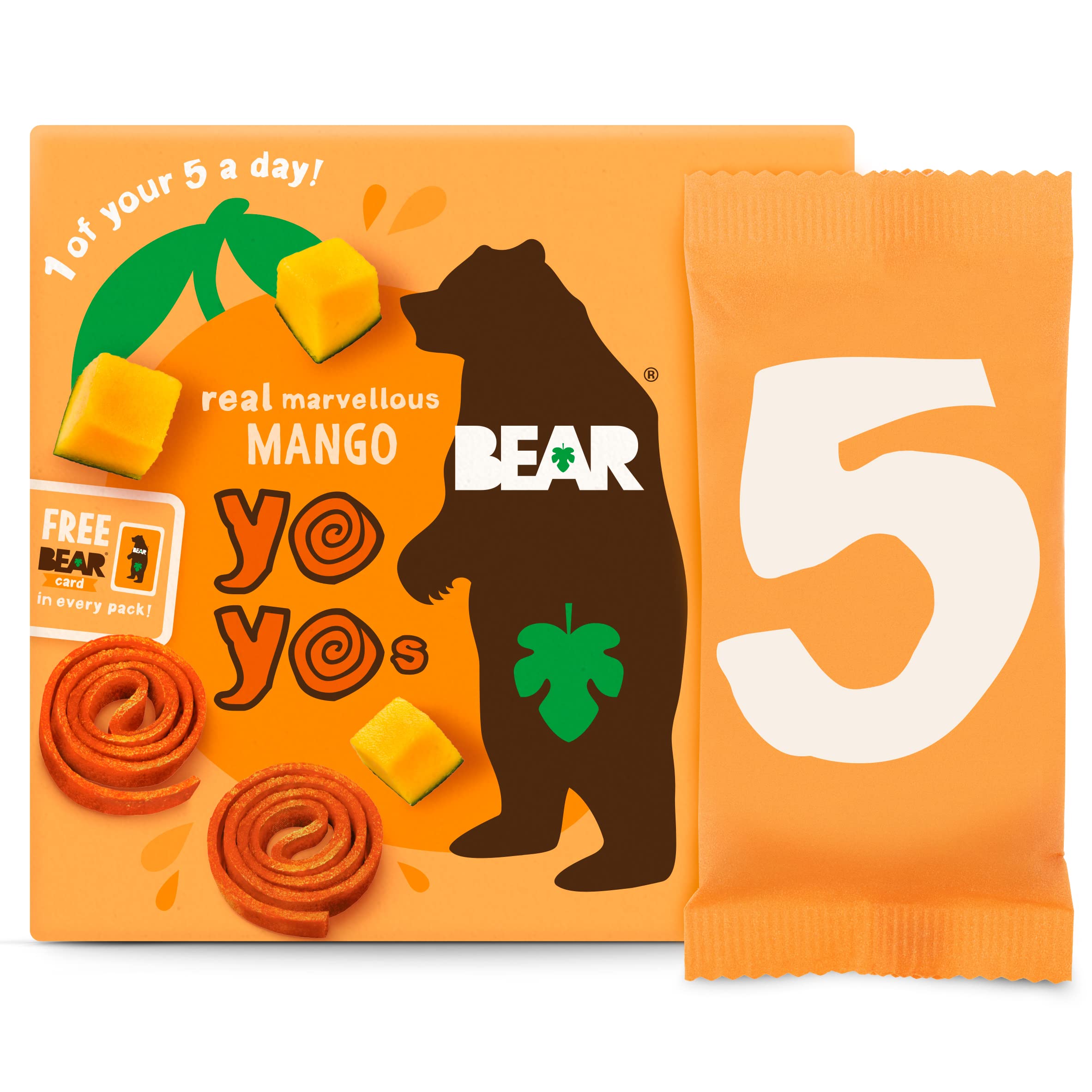 BEAR Mango Yoyos - Dried Fruit Rolls - 100% Natural, No Added Sugar - 5 Packs (20g Each) 1