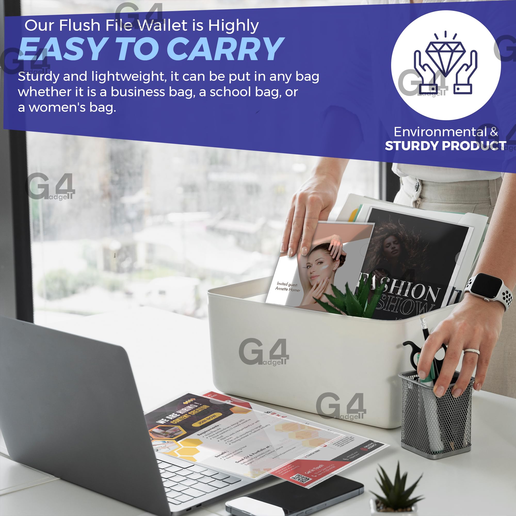 G4GADGET Pack of 50 A4 Clear Plastic Flush File Folders | Open Top & Side Cut | 100 Micron PP 9