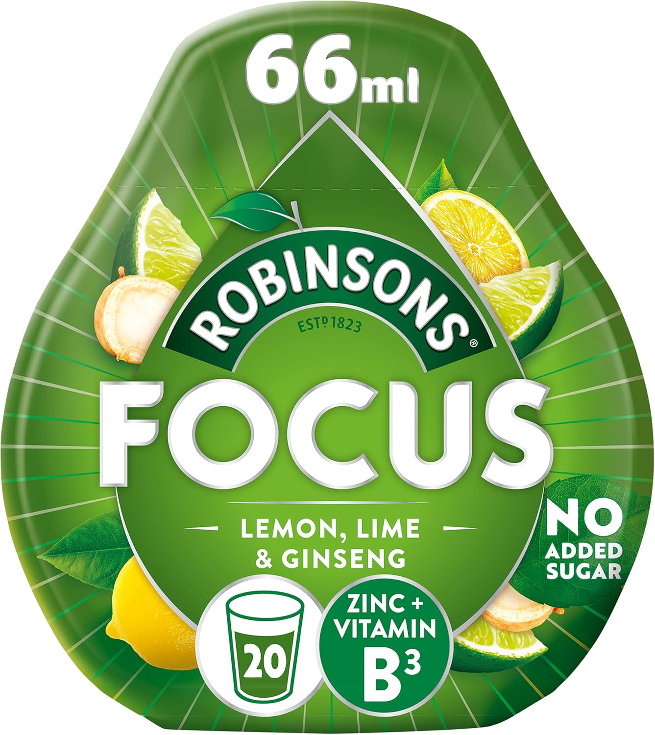 Robinsons Focus Benefit Drops Zitrone, Limette &amp; Ginseng mit Vitamin B3 und Zink – 50 ml