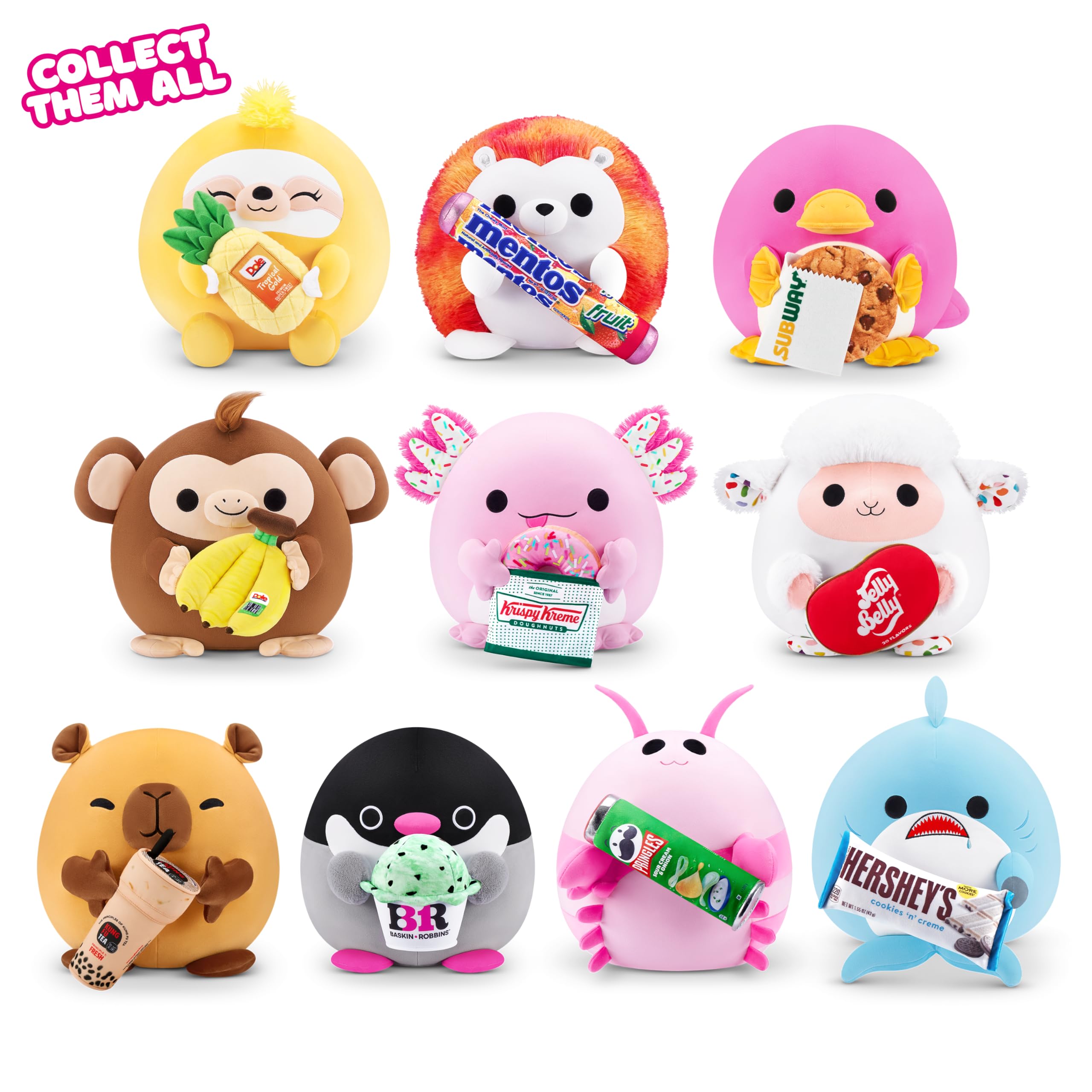 Snackles Serie 2 Igel – kuscheliges Squishy-Plüschtier mit Mentos-Fruchtsnack, 20 cm, braune Box 4