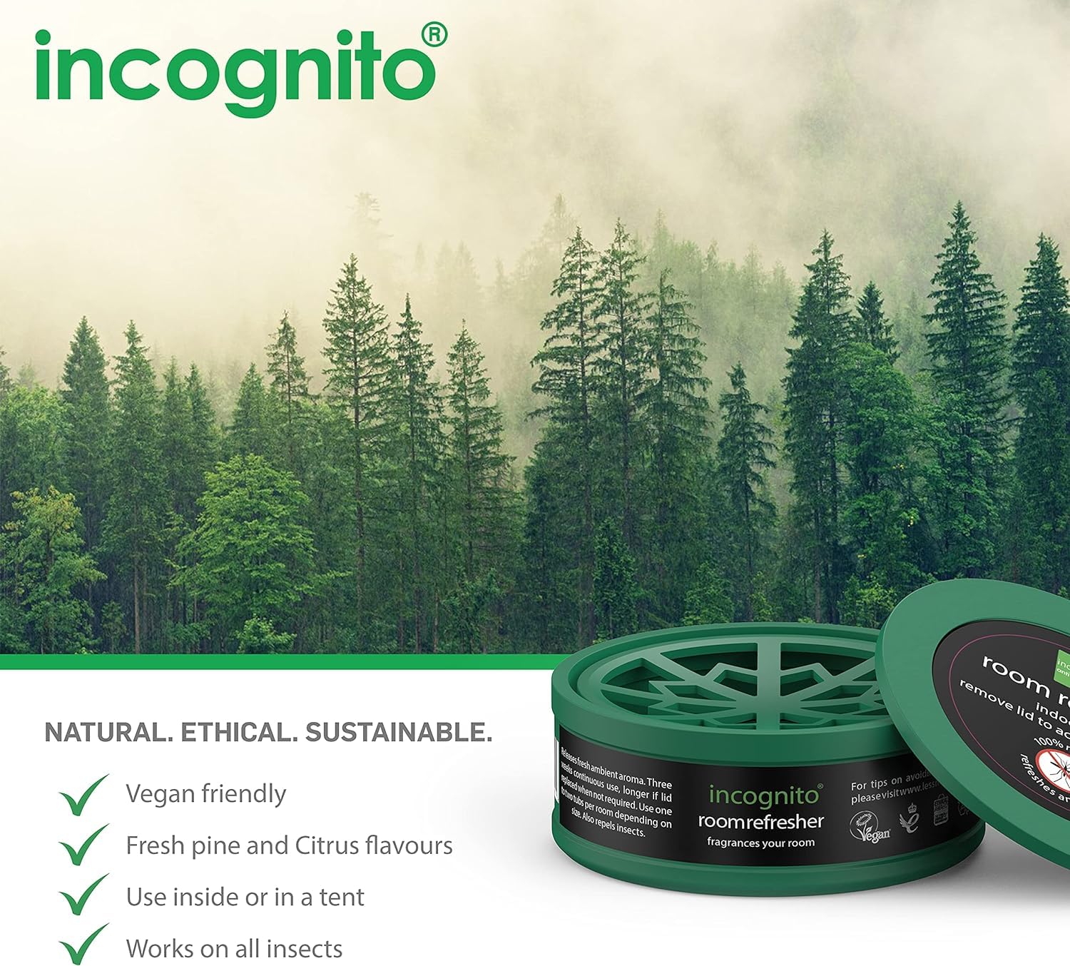 INCOGNITO All Natural DEET-Free Anti Mosquito Room Spray with Fresh Pine and Citrus Aroma 7