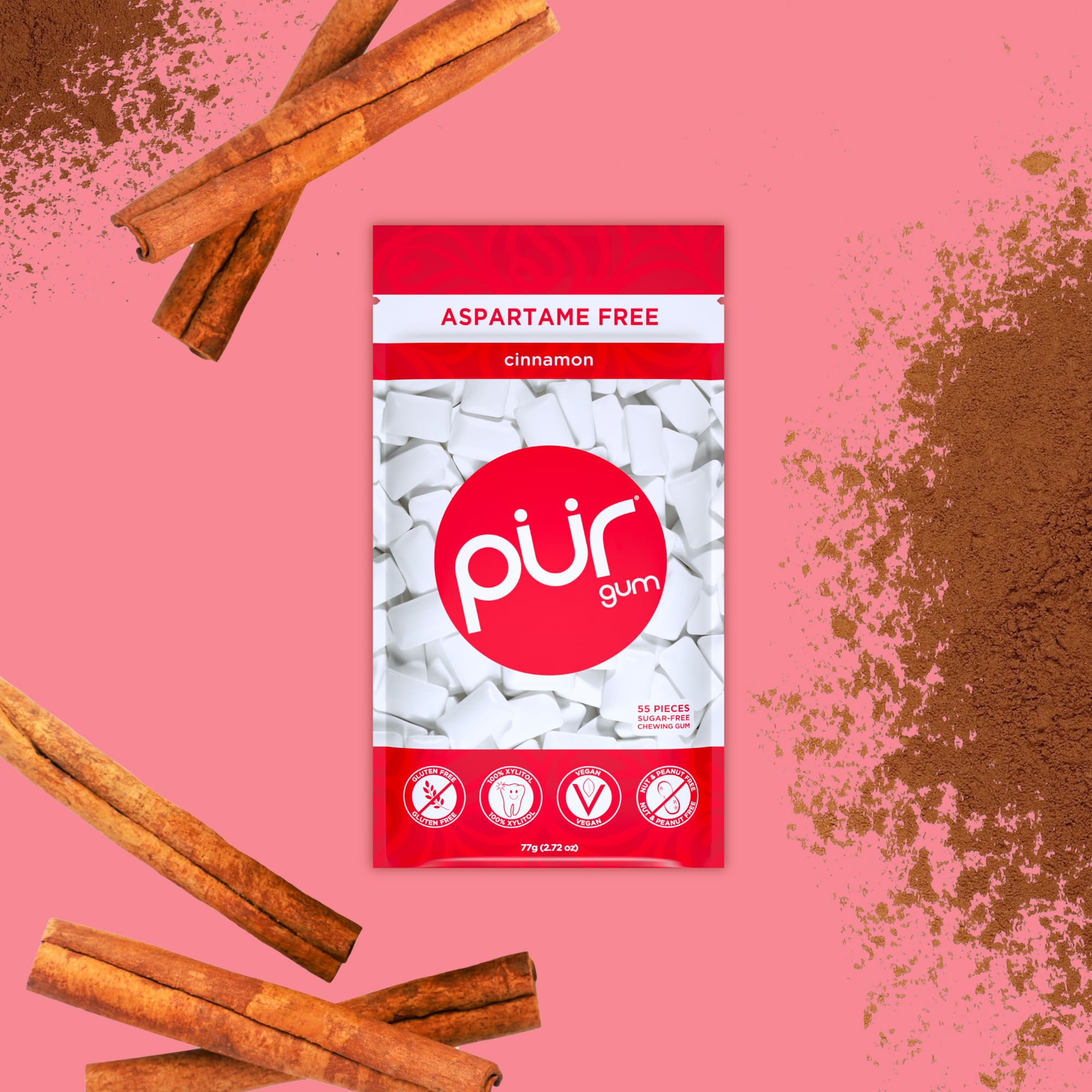 PUR - Natural Cinnamon Sugar Free Chewing Gum, Made with Xylitol, Vegan & Aspartame Free, 55 Pieces (Pack of 6) 4