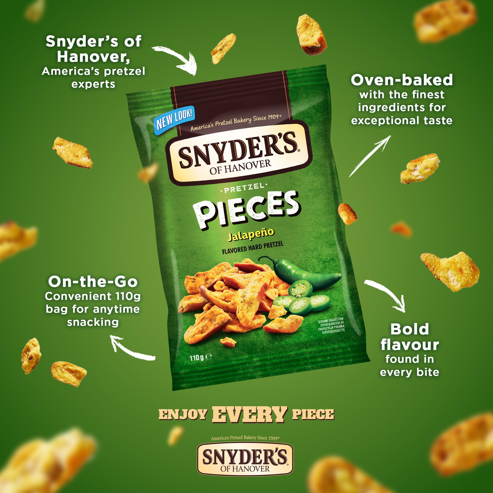 Snyder's of Hanover Pretzel Pieces Jalapeno Snack Food - 10 Pack of 110g Bags 2