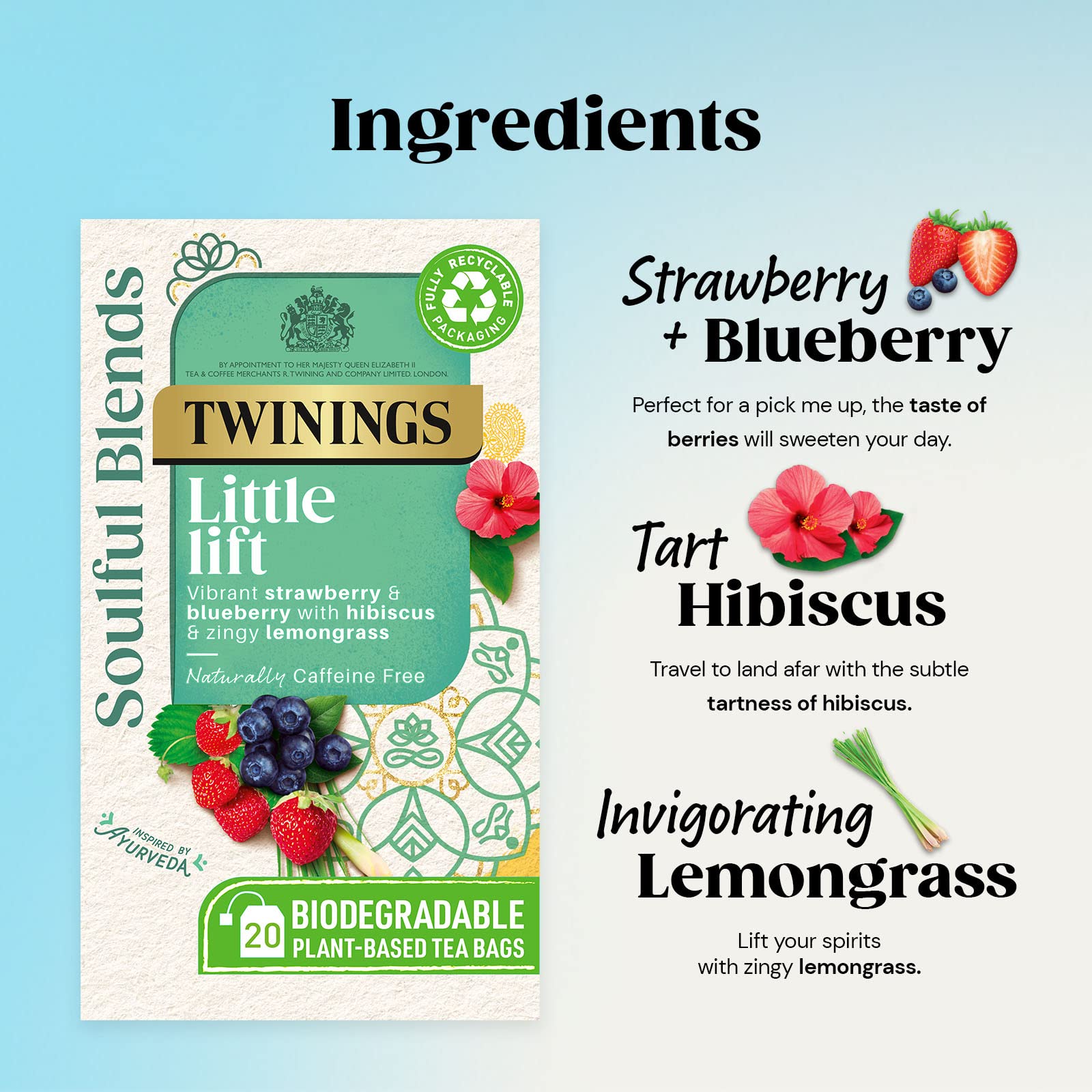 Twinings Soulful Blends Little Lift Herbal Tea - Strawberry, Blueberry & Hibiscus | 20 Teabags 3