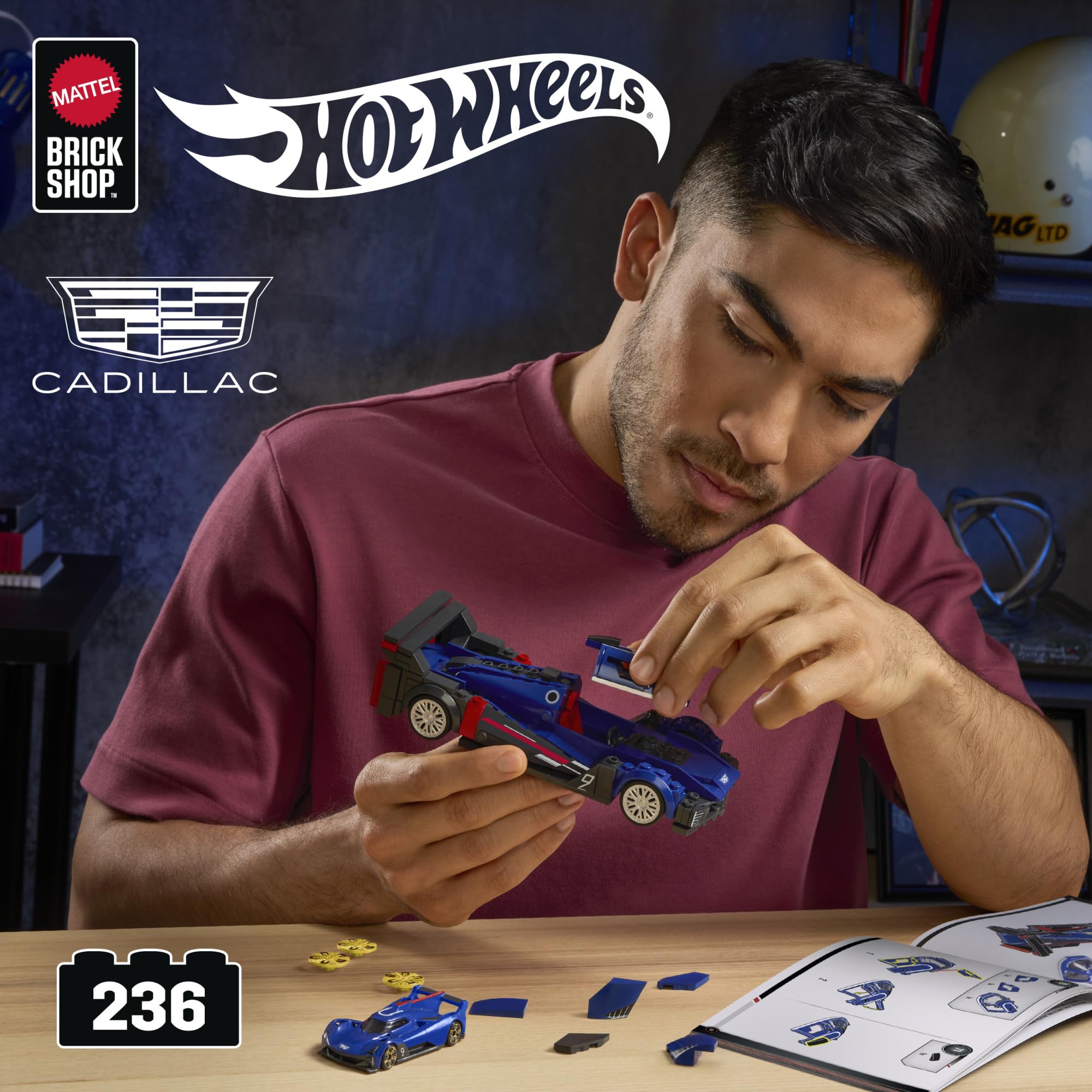 Mattel Brick Shop Hot Wheels Cadillac Project GTP Hypercar Building Set, 236 Pieces, 1:32 Scale | Ages 10+