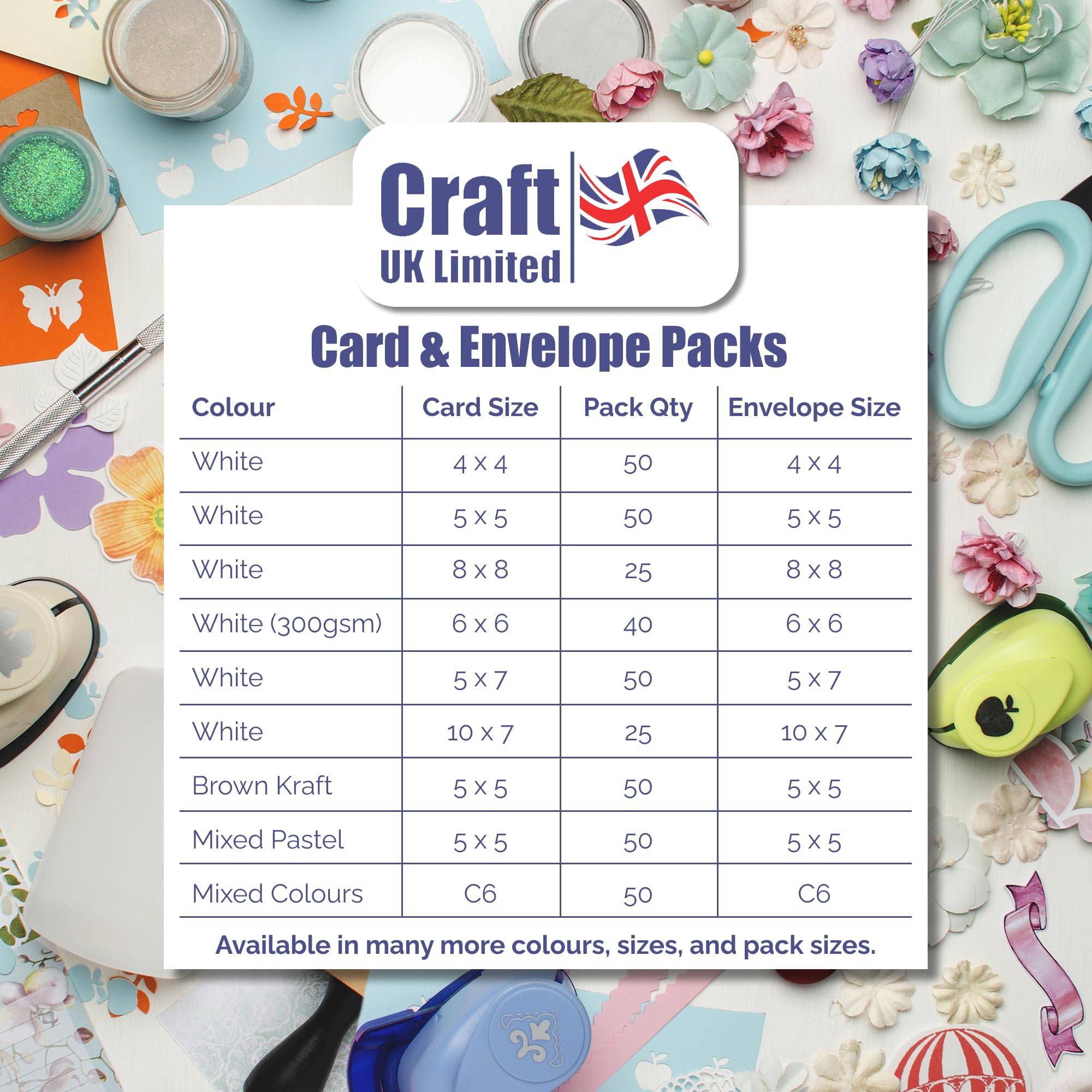 Craft UK Kraft Card and Envelope Pack - 6 x 6 Inch | 50 Count | Ideal for Invitations 4