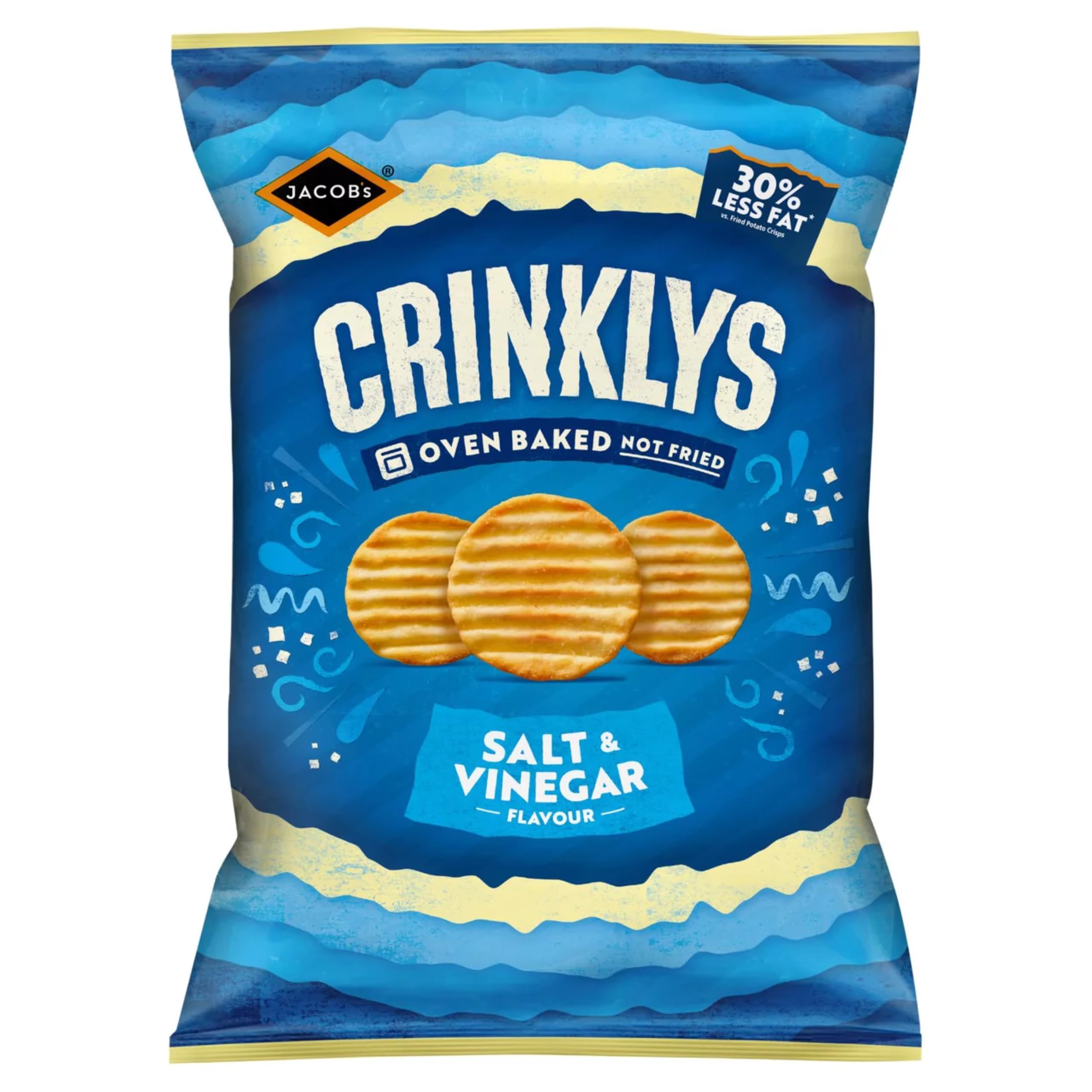 JACOB'S Crinklys Salt & Vinegar Baked Snacks - Oven Baked | Suitable for Vegetarians | 150g Share Bag 1