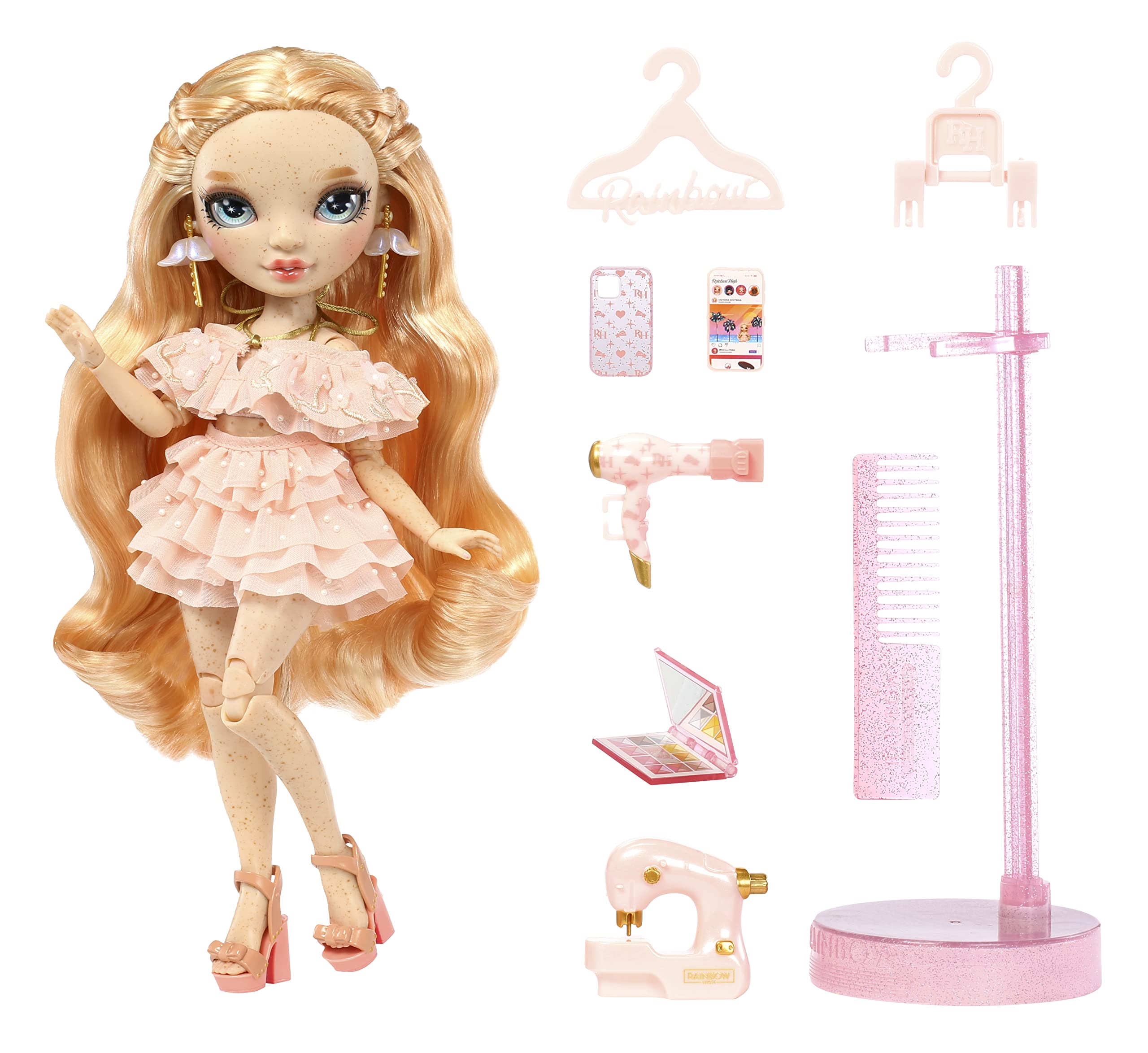 Rainbow High Fashion Puppe – Victoria Whitman mit Sommersprossen – Hellrosa Outfit &amp; 10+ Spielzubehör 2