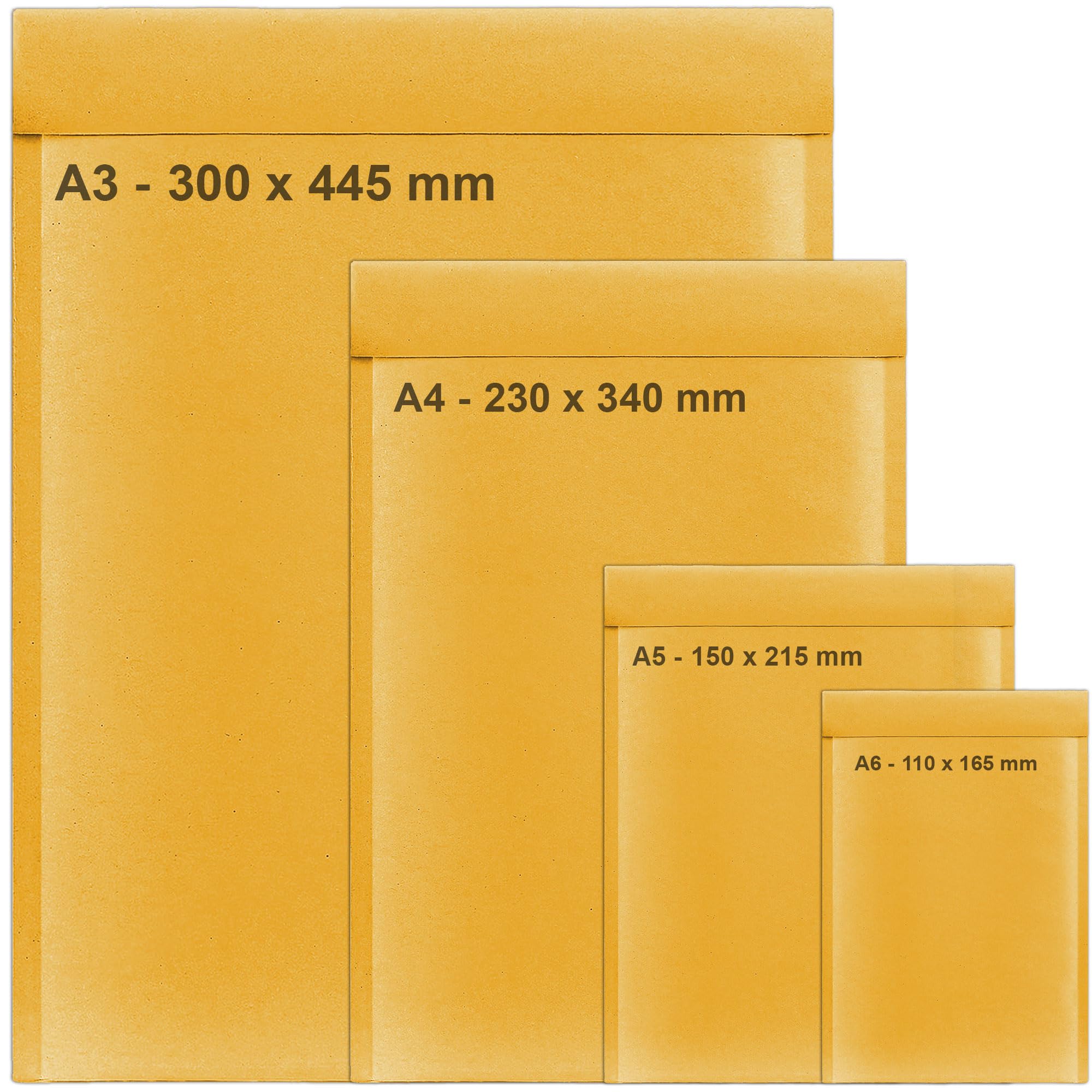 iSOUL Golden Yellow Padded Bubble Mailers - A3, A4, A5, A6 Sizes (40 Pack) for Shipping Documents & Small Items