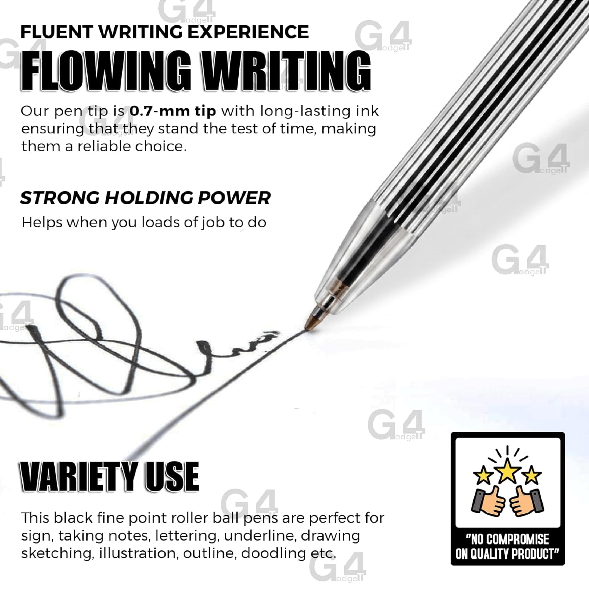 G4GADGET Premium Ballpoint Pens - Pack of 10 Black Ink Medium Tip | 0.5mm Line | Ergonomic Grip 6