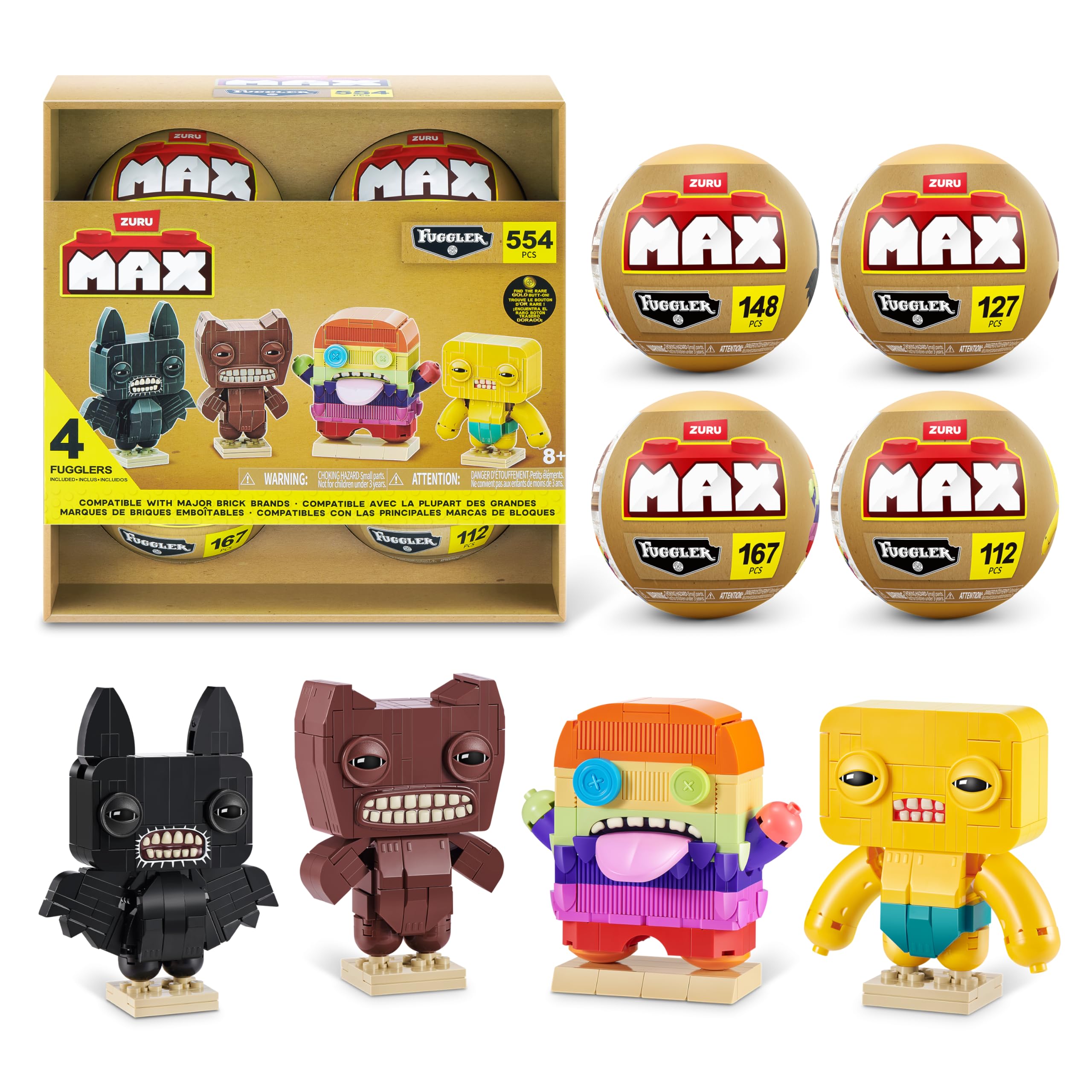 Max Build More Fuggler Collection Building Set - 4 Pack, Compatible with Leading Brands | Multicolor Plastic