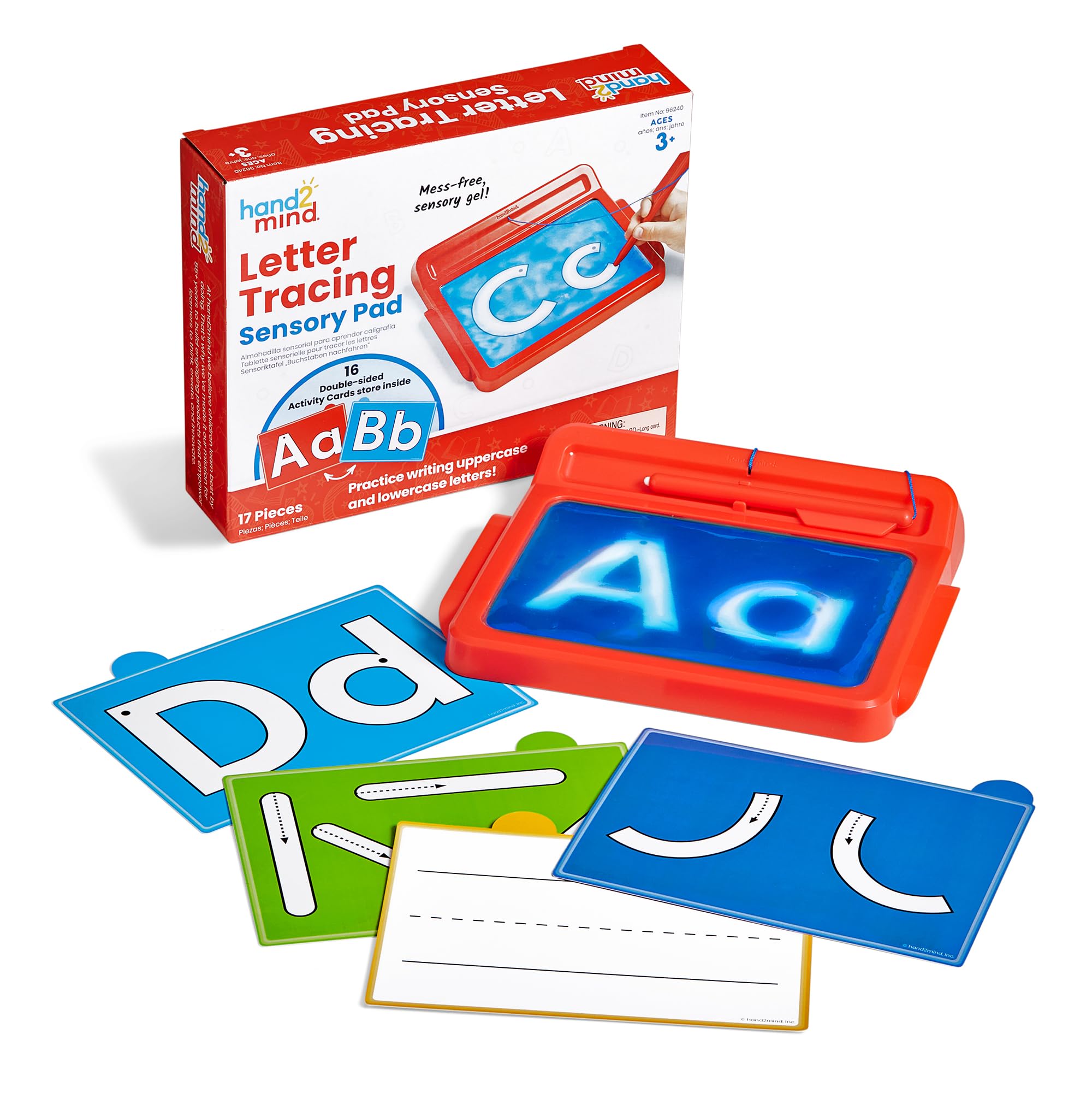 hand2mind Letter Tracing Sensory Pad - Mess-Free Gel Writing for Kids 3-5 | Includes 16 Double-Sided Cards 1