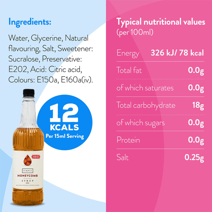 Simply Sugar Free Honeycomb Syrup - Low Calorie, Vegan & Nut Free Flavoured Syrup