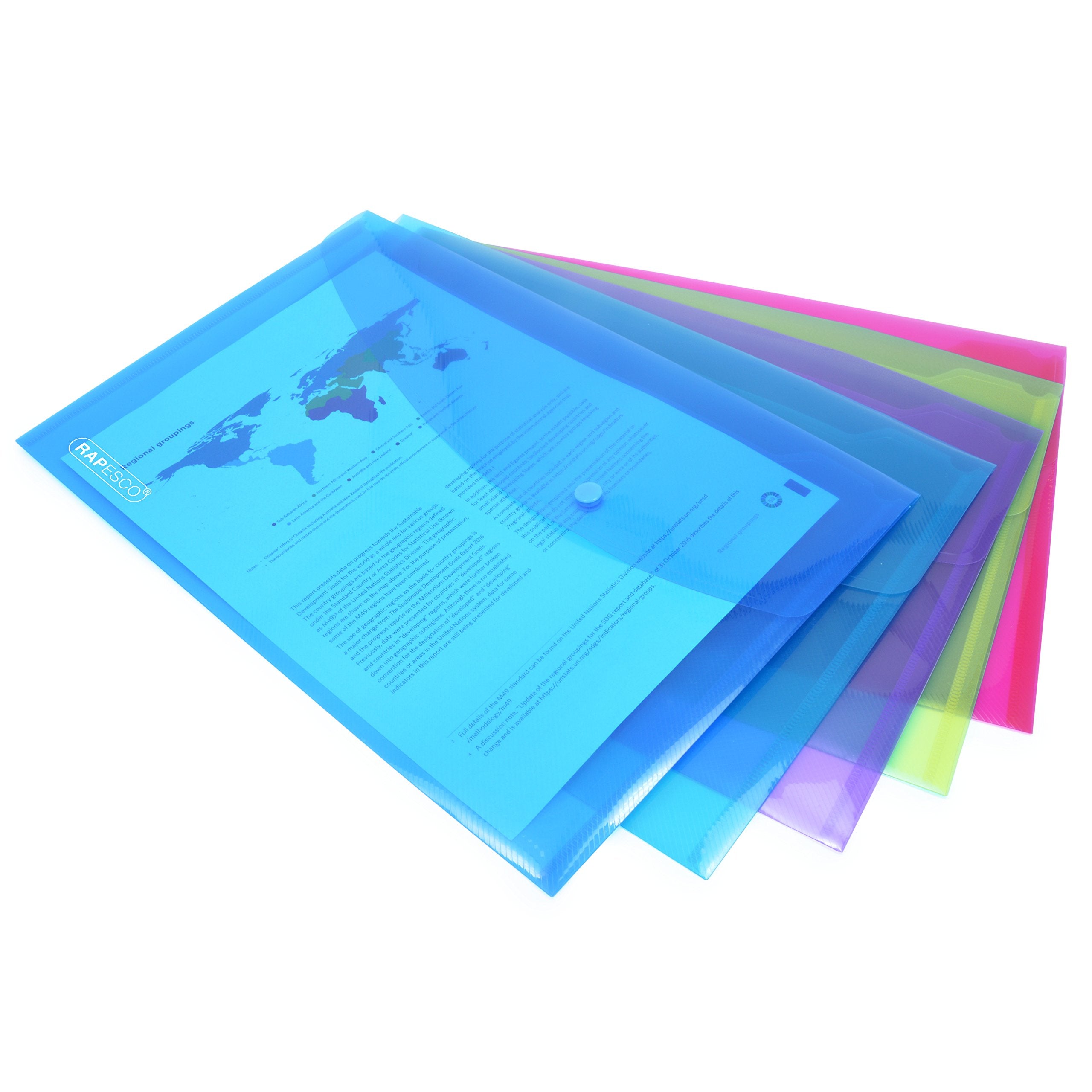 RAPESCO 1494 ECO Recycled Popper Wallets - A4+, Assorted Bright Transparent, Pack of 20 3