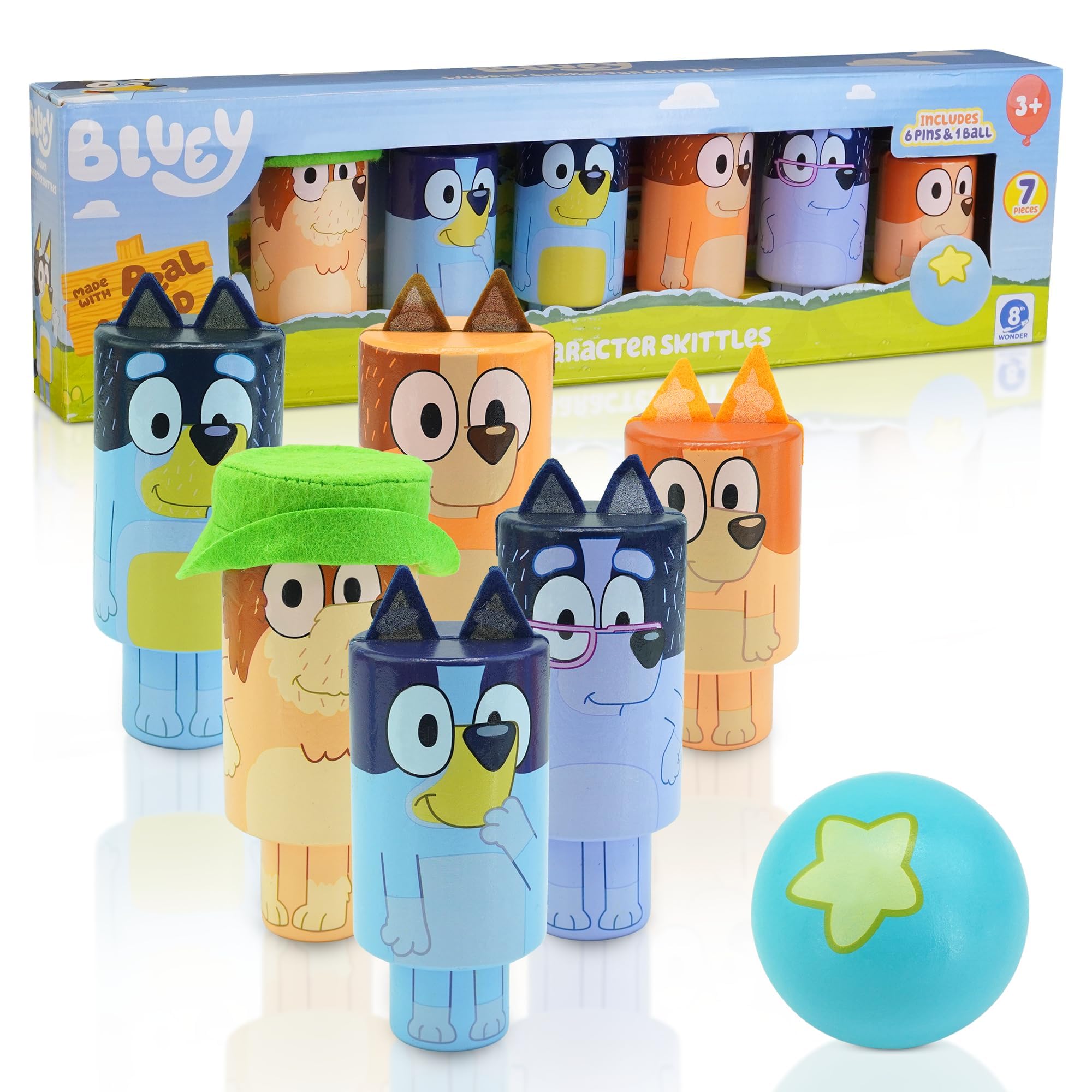 Bluey Wooden Character Skittles Set - Indoor/Outdoor Bowling Game | Ages 3+ 1