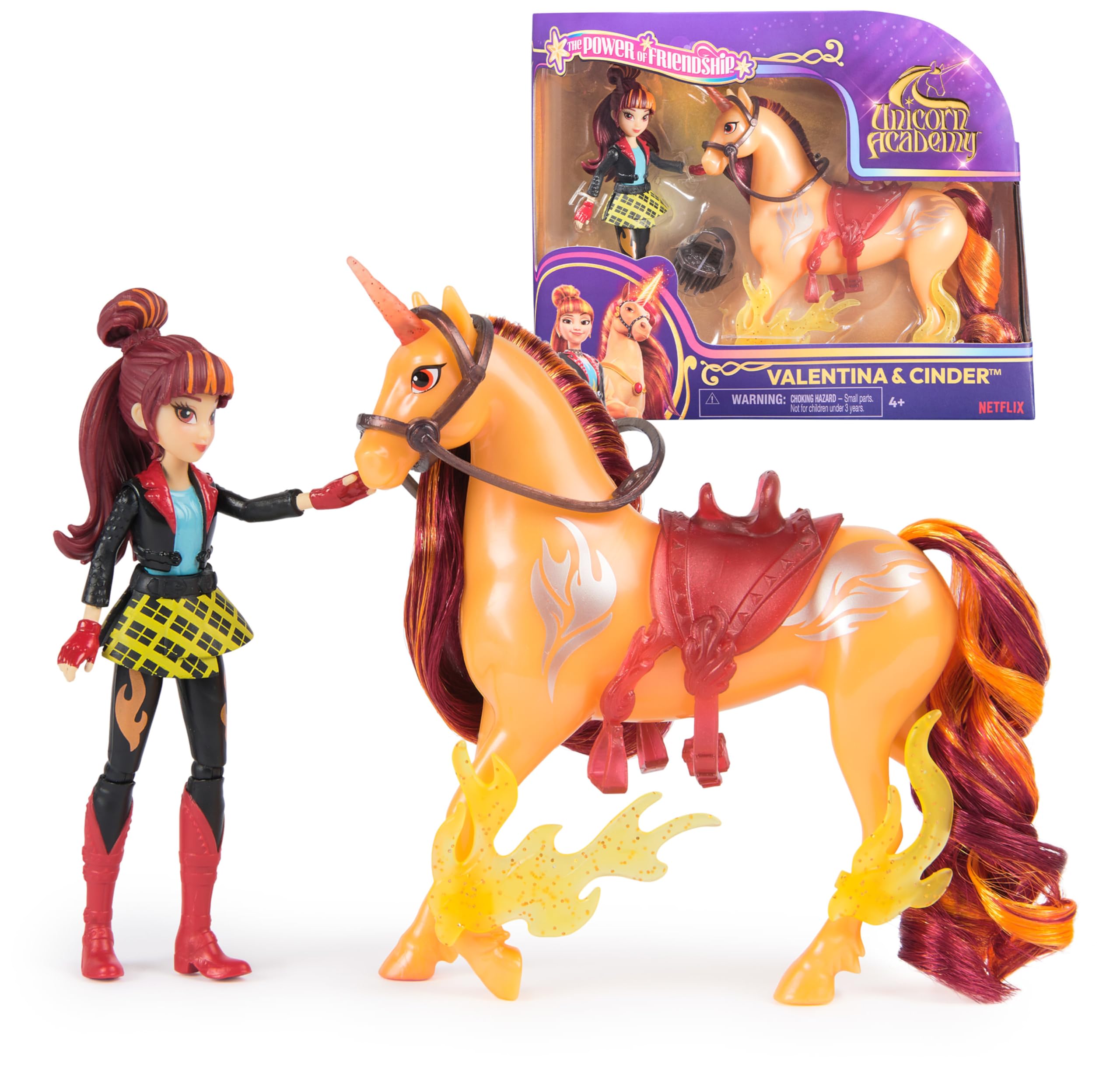Unicorn Academy Valentina & Cinder Power of Friendship Playset | 4.5" Doll, 5" Unicorn, Translucent Accessories | Ages 4+