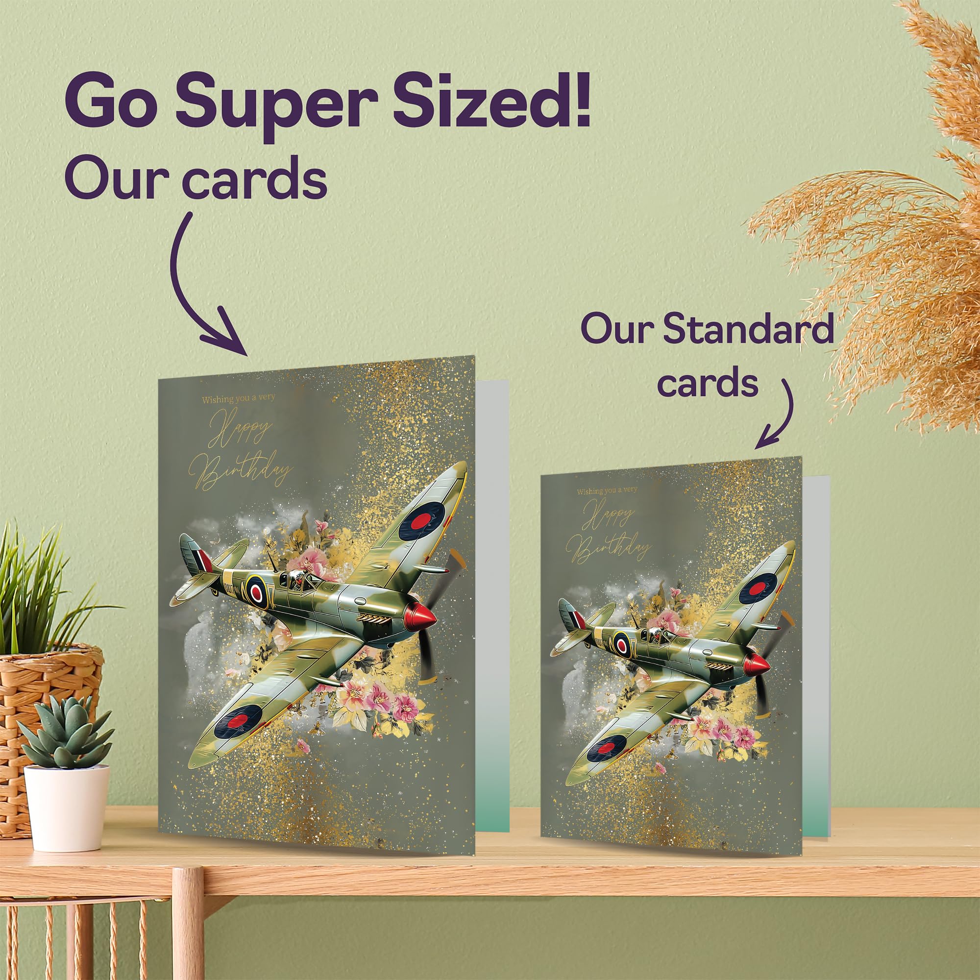 Giftzie Family Birthday Card - Spitfire Airplane Design | 360 Micron Gloss Board | 127mm x 178mm 3