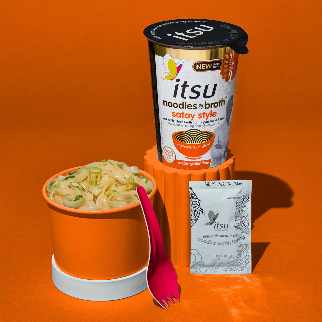 Itsu Satay Style Instant Noodles & Broth Pot 66g - Gluten Free, Vegan, Low Fat - Pack of 6