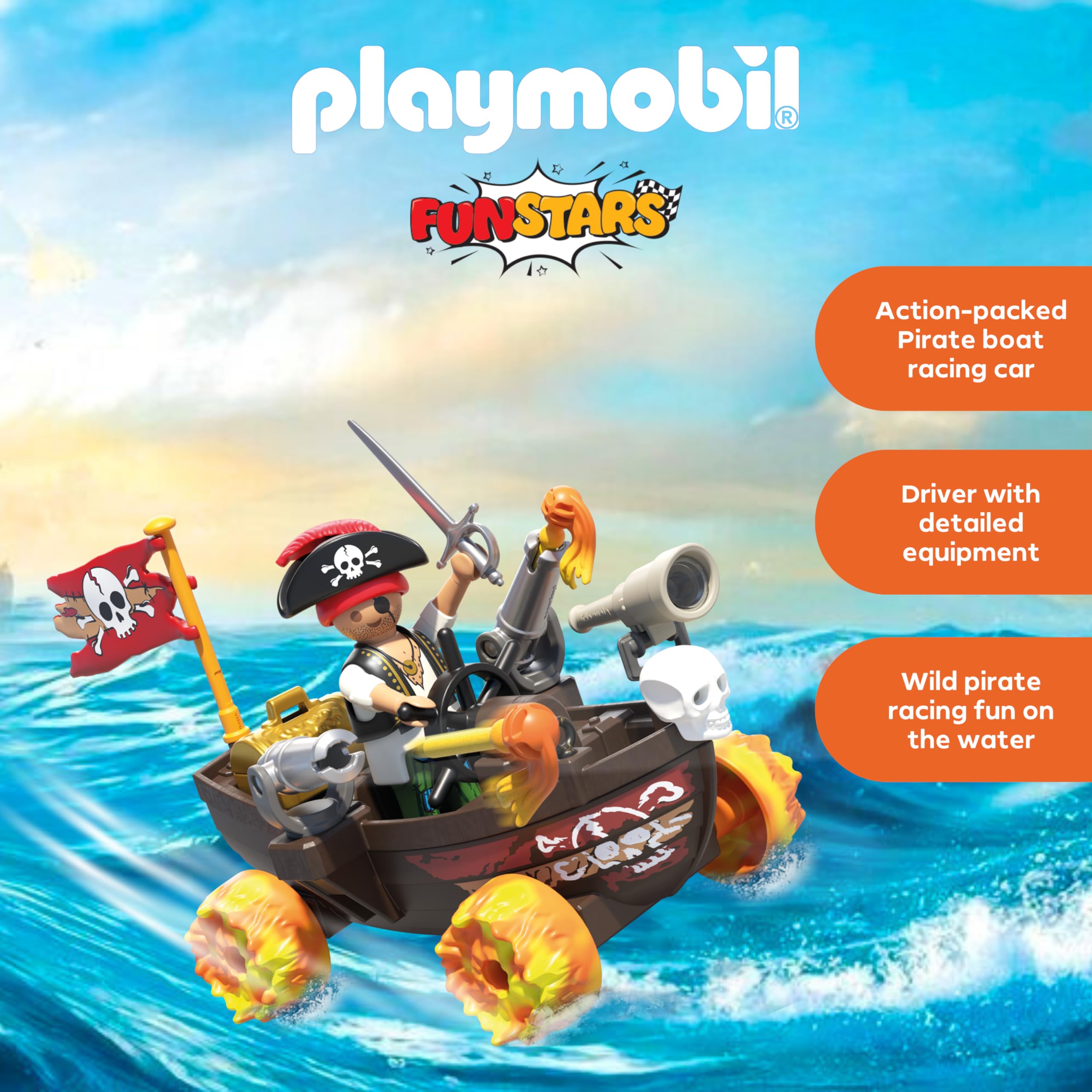 Playmobil Fun Stars Racing Pirate Boat with Pull-Back Motor & Shooting Function | Age 4+ | Model 71720 3