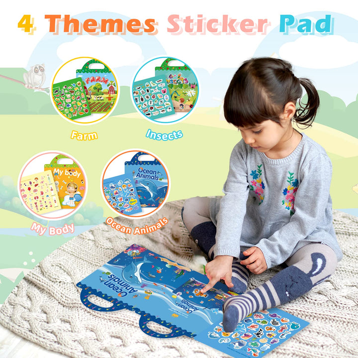 GUYUCOM 4-Pack Reusable Sticker Books for Kids - Educational DIY Arts & Crafts Toy Set