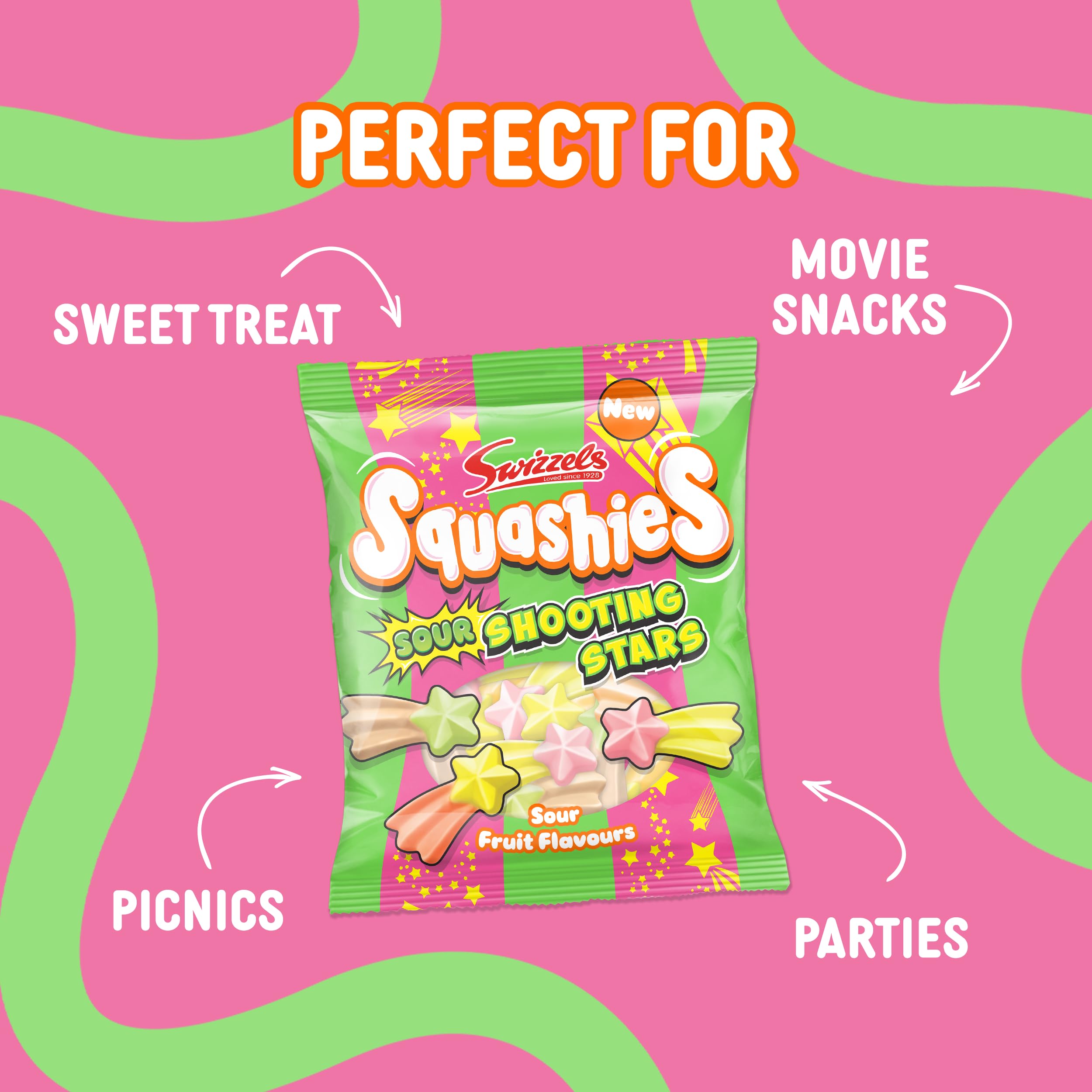 Swizzels Squashies Sour Stars - Chewy Fruit & Sour Candy | 100g Pack 4