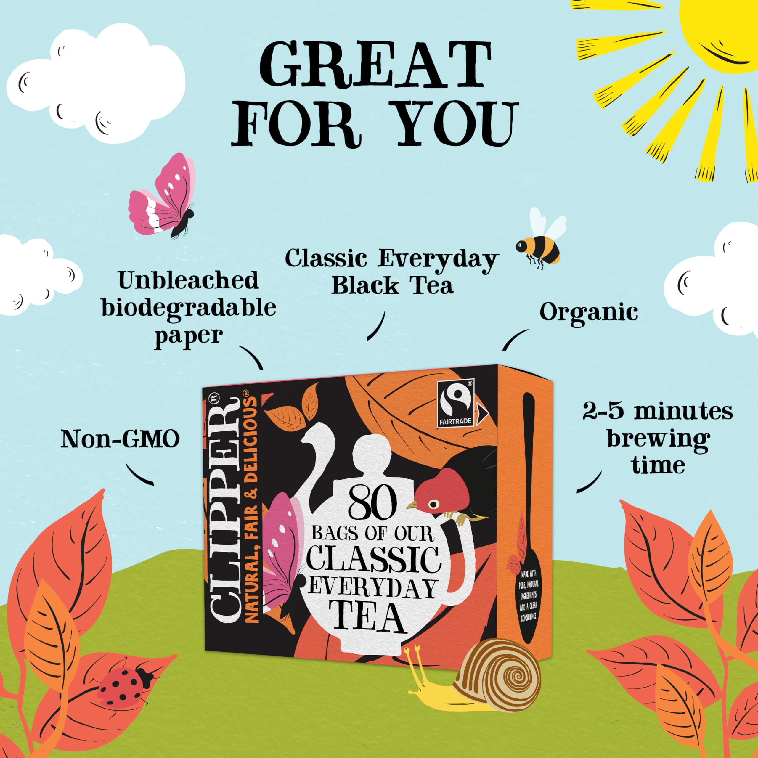 Clipper Natural, Fair & Delicious Everyday Fairtrade Black Tea Bags - 320 Count (4 x 80 Pack) | Compostable 2