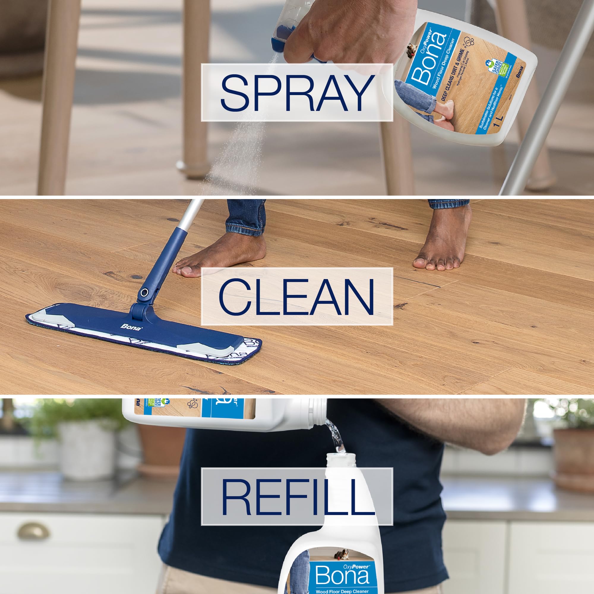 Bona OxyPower Wood Floor Cleaner Liquid for Varnished or Hard Waxed Floors | 1 Litre Spray 3