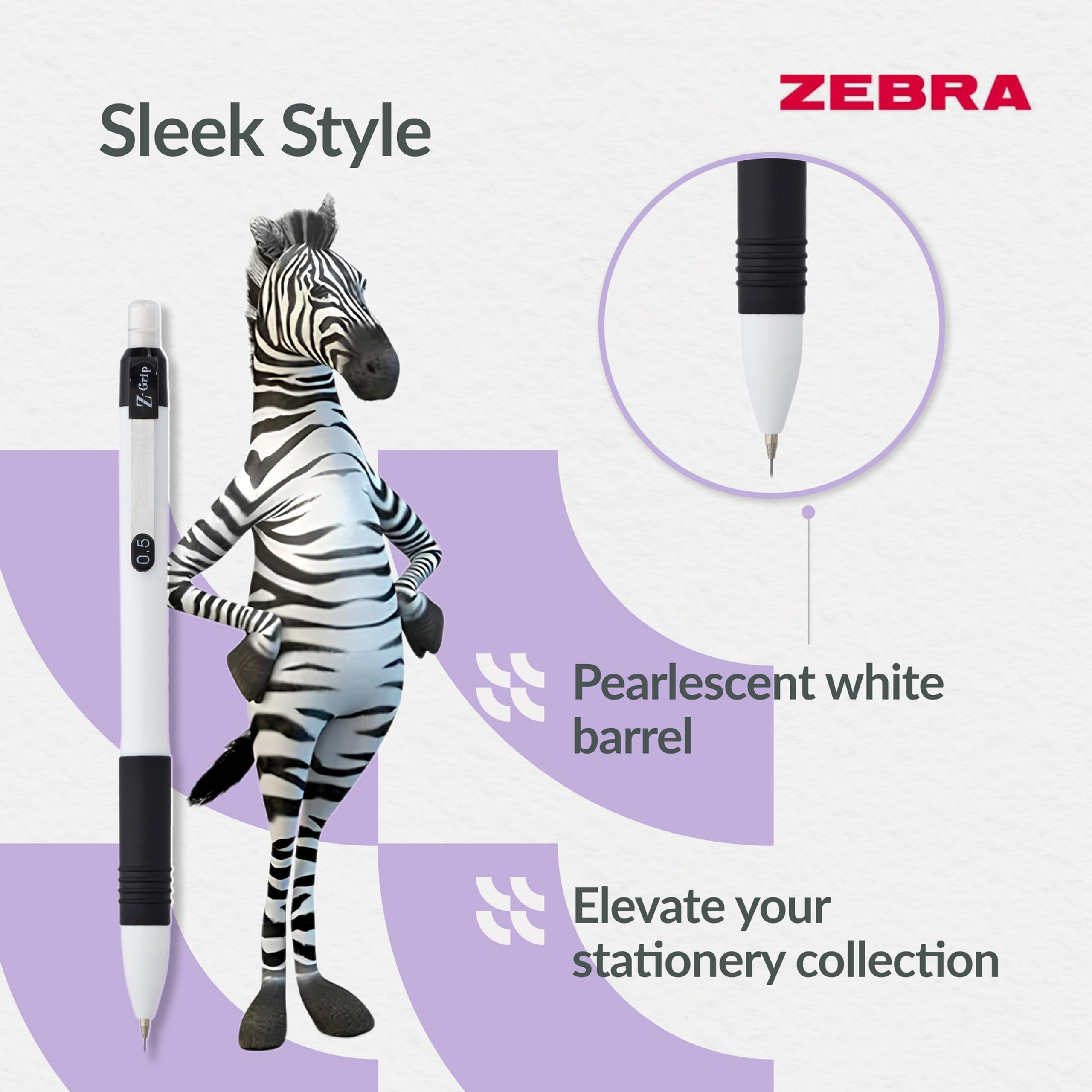 Zebra Pen Z-Grip Mechanical Pencil - 0.5mm Fine Tip, Retractable, White Barrel | 3 Pack 3