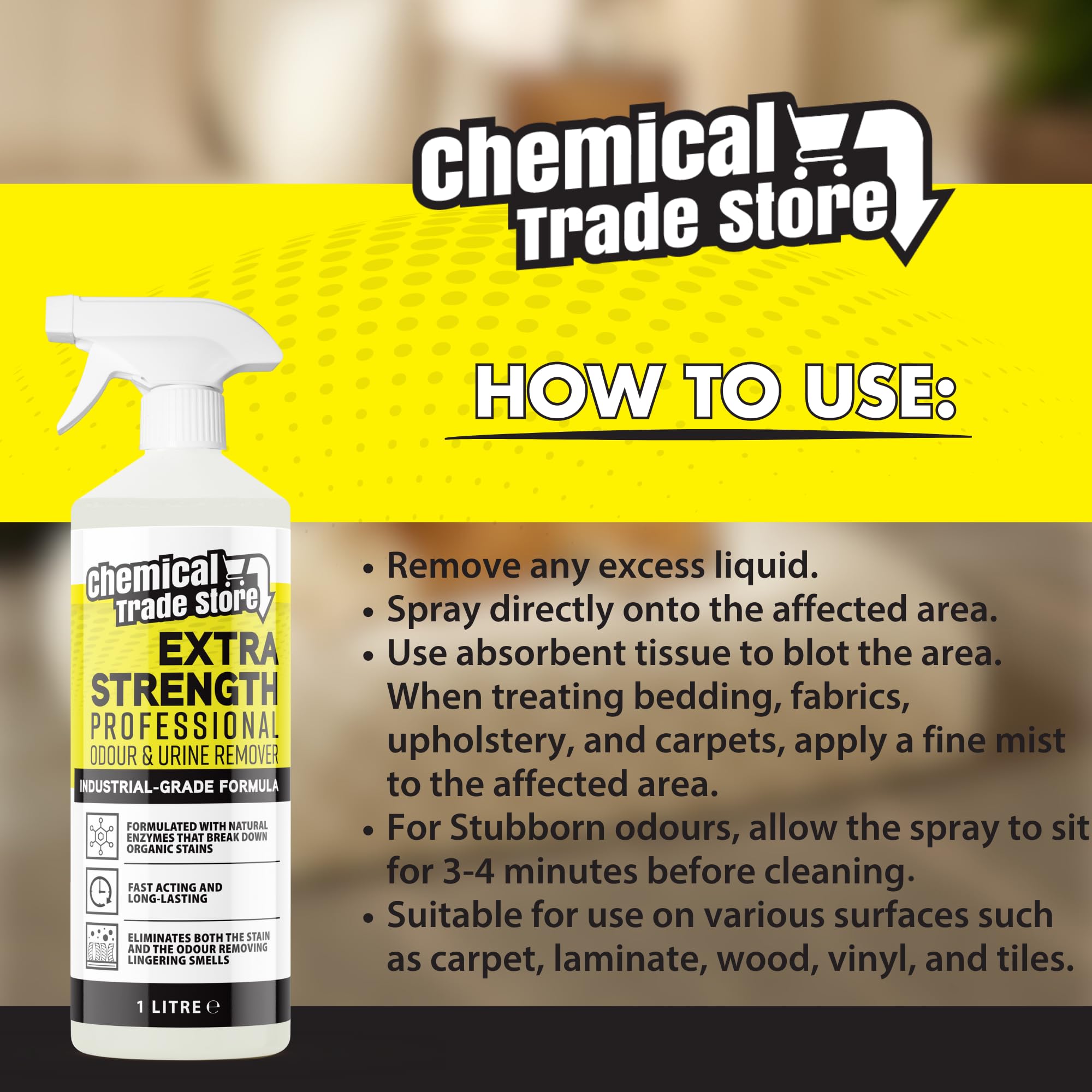 Chemical Trade Store Enzyme Odour & Urine Eliminator - 1L Liquid Stain Remover 5