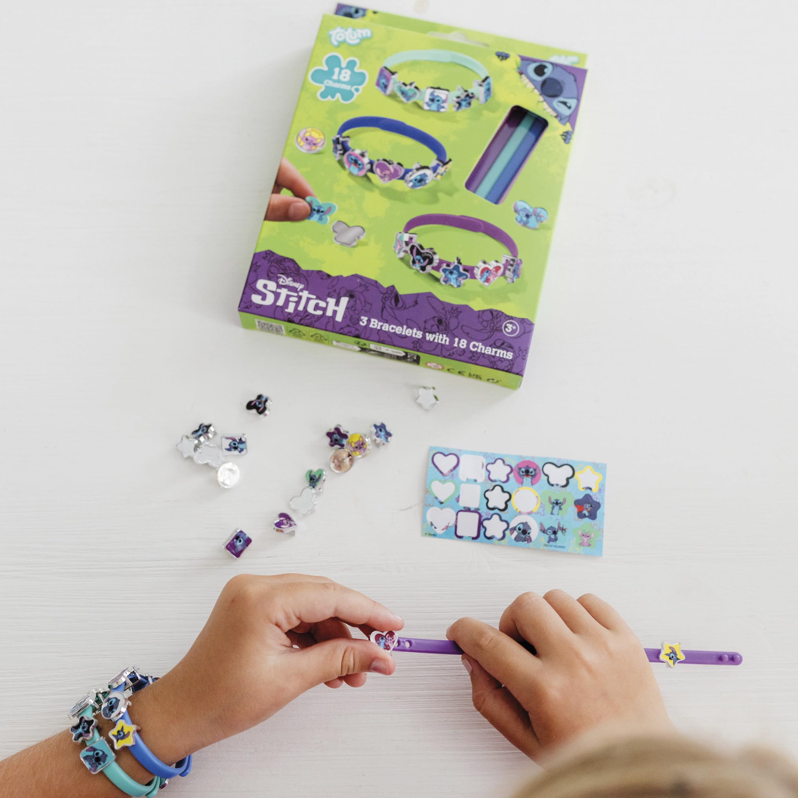TM ESSENTIALS Stitch Bracelet Set with 18 Charms | Yellow, Blue, Red | Rubber | Kid 3