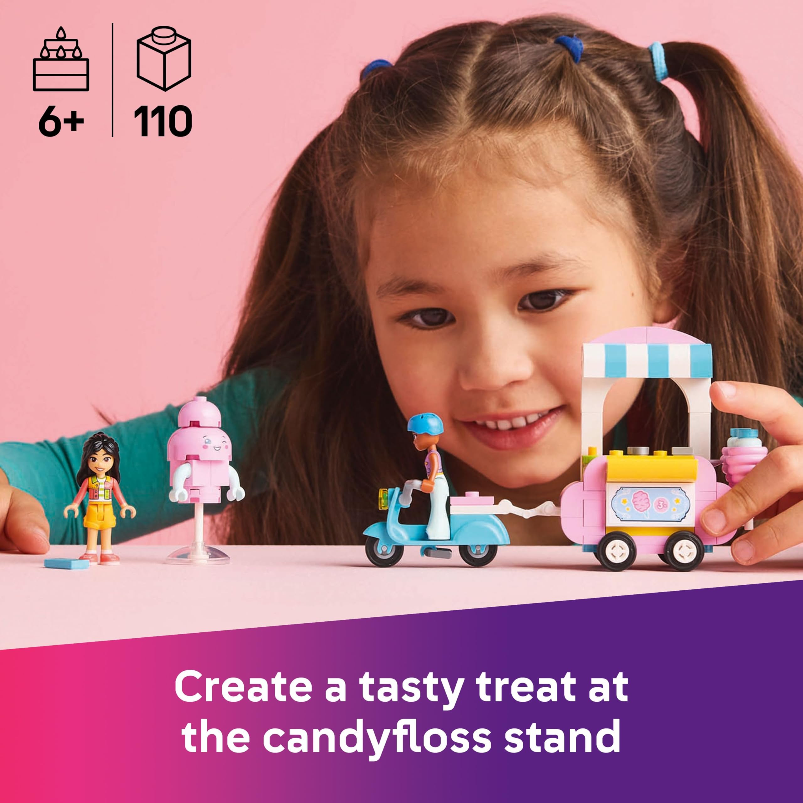 LEGO Friends Candyfloss Stand and Scooter Toy - Building Set with 2 Mini Dolls & Mascot, 110 Pieces 5