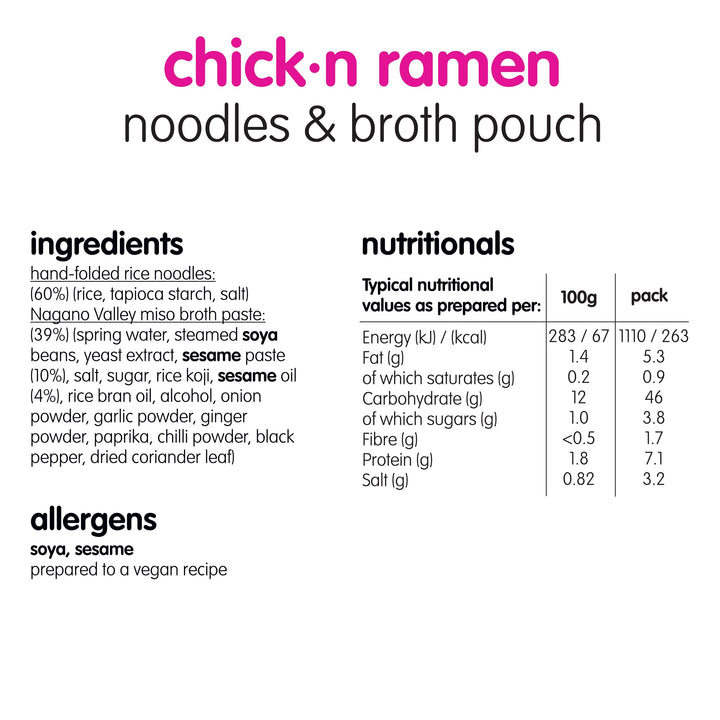 Itsu Chickn Noodles & Broth Pouch 82g - Pack of 6 | Gluten Free Vegan Instant Noodles
