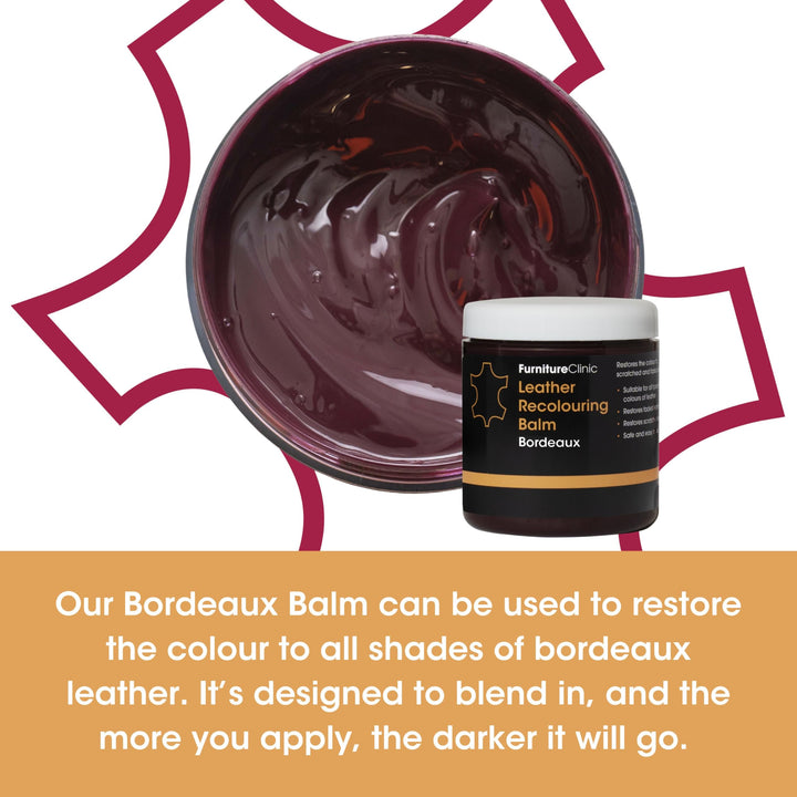 Furniture Clinic Leather Recolouring Balm - Bordeaux Shade for Faded & Scratched Sofas, Car Seats, Shoes, Clothing