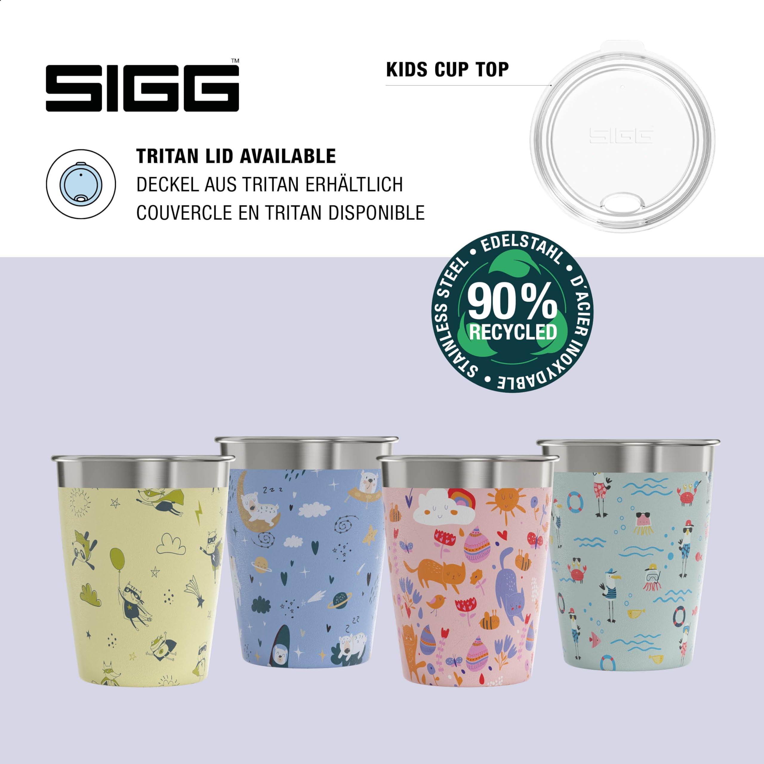 Sigg Kids Cup Set - 4x 0.35L Stainless Steel Drinking Cups, Daydream Design 10