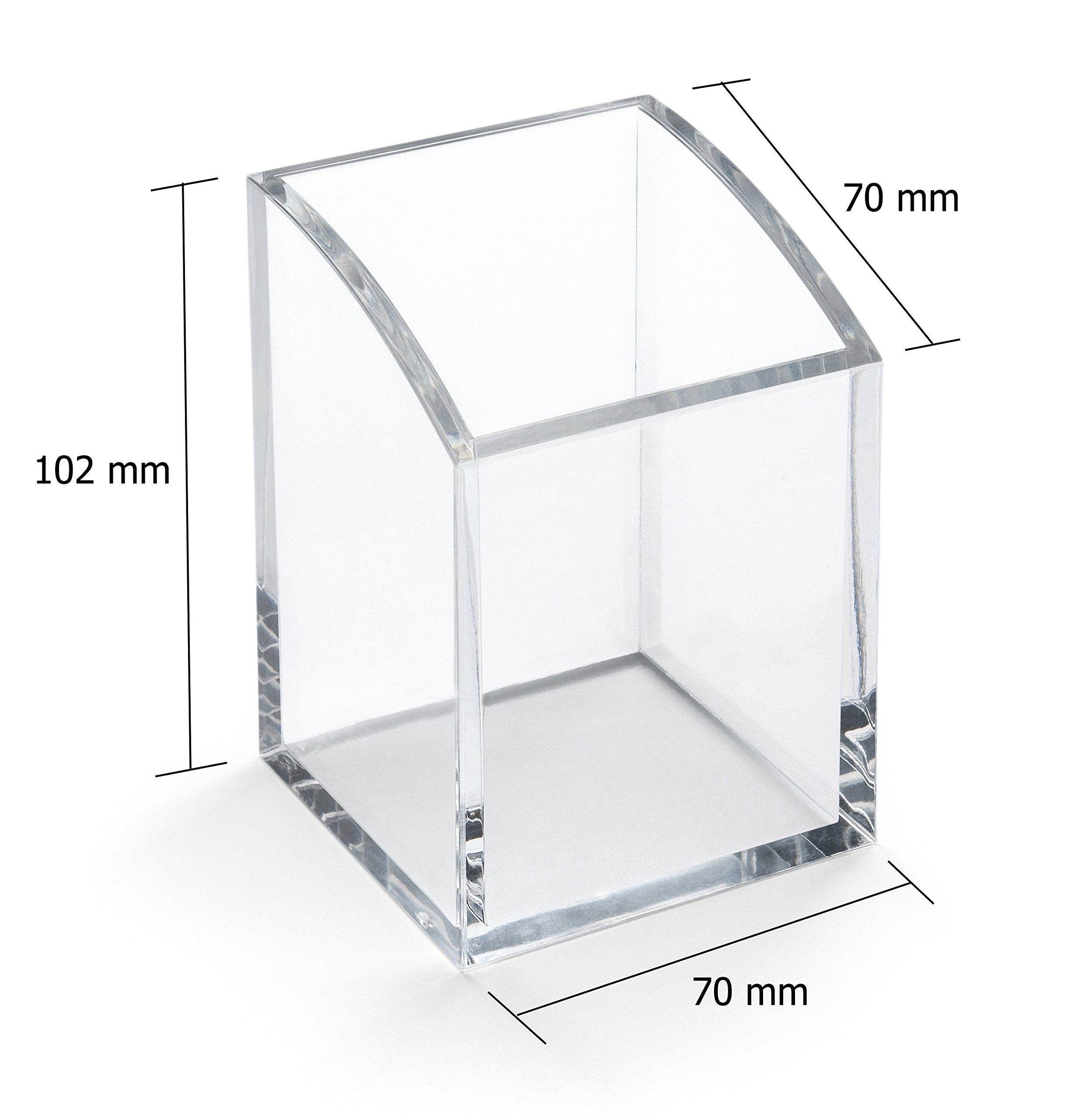 Osco Clear Acrylic Pen Pot - Square Transparent Desk Tidy for Pens, Pencils, and Tools | 70x70x102mm 5