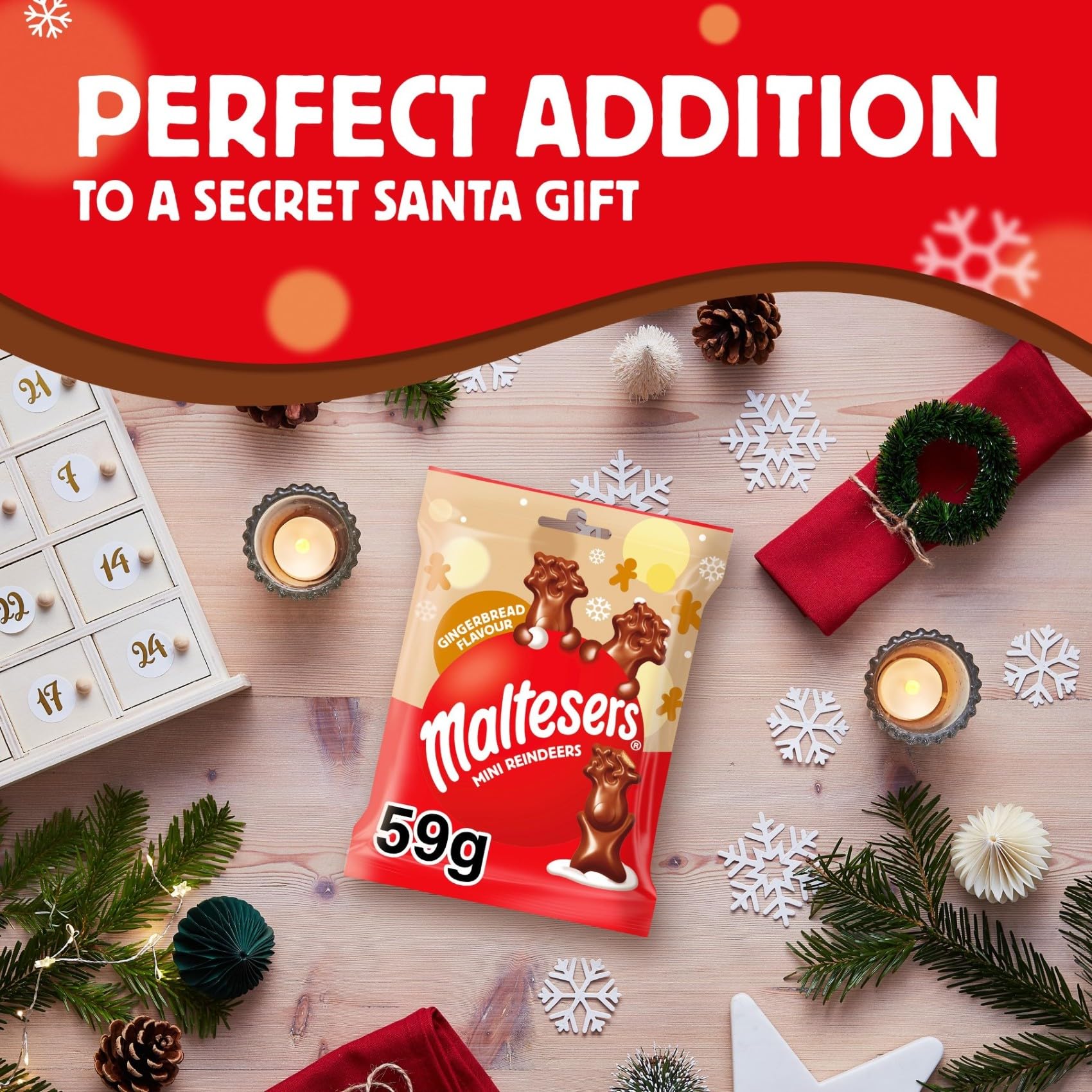Maltesers Mini Reindeers Gingerbread Flavour Milk Chocolate Treats 59g 8