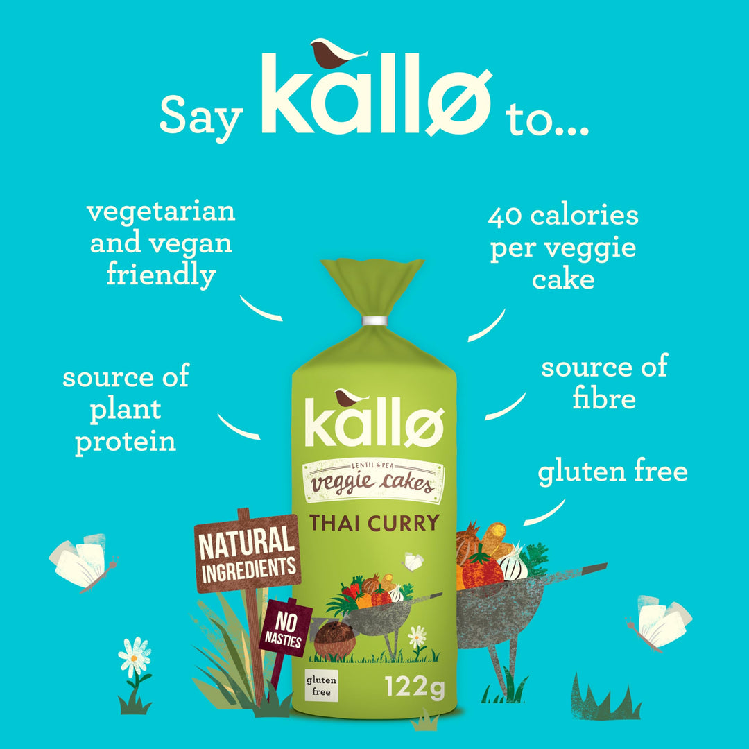 Kallo Thai Curry Veggie Cakes, Lentil & Pea Puffed Crackers, Gluten Free, Plant-Based Snack