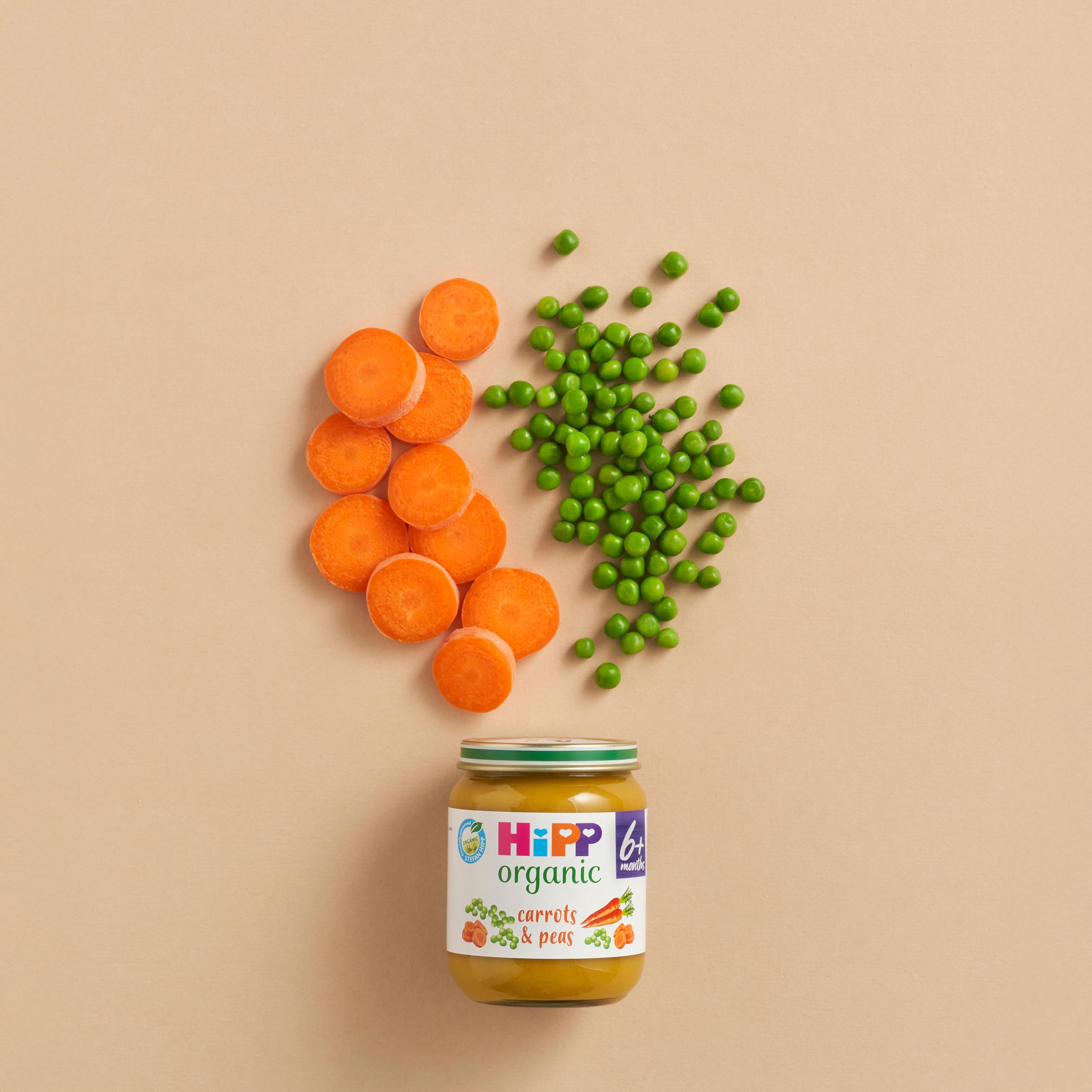 HiPP Organic Carrots & Peas Baby Food Jar 4+ Months 125g (Pack of 6) 6