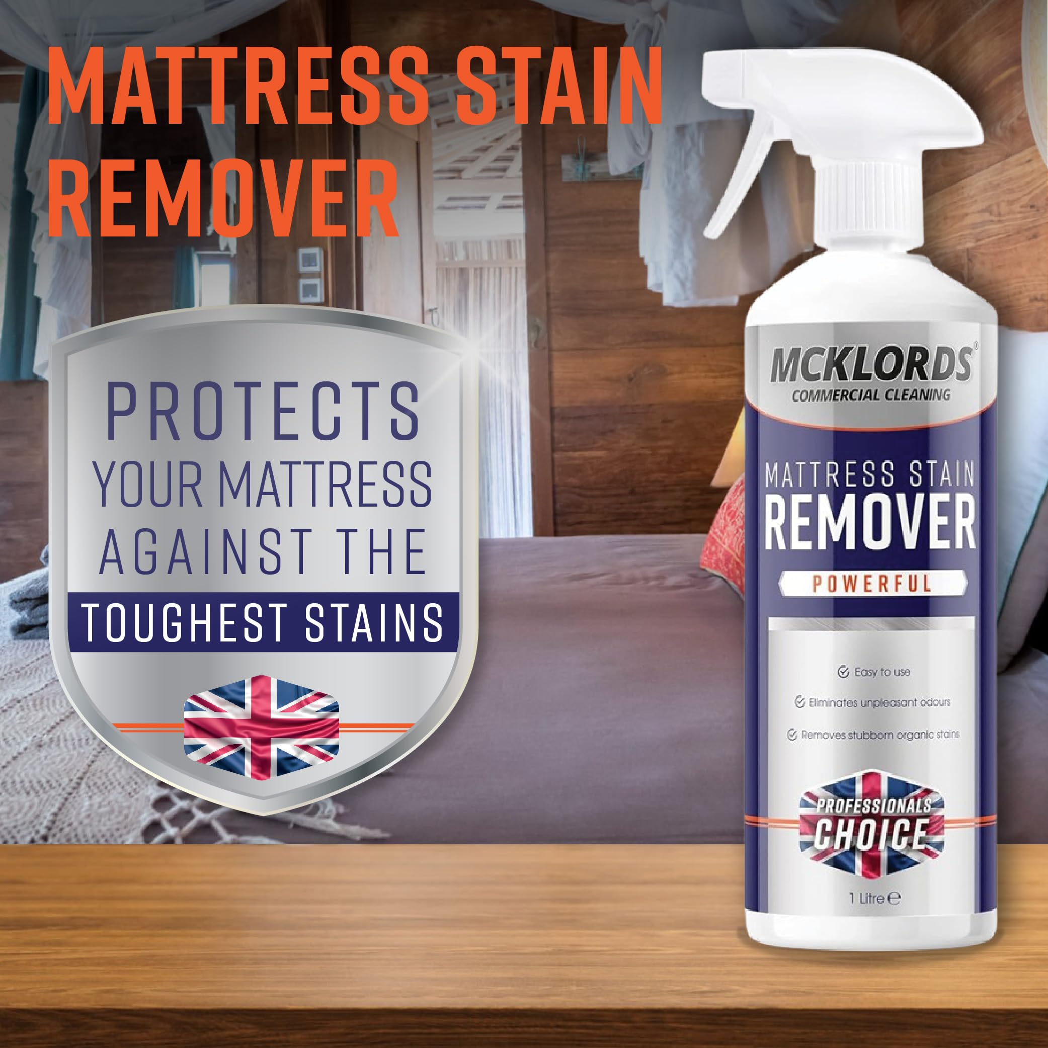 McKLords Commercial Mattress Stain Remover - Professional Strength Organic Stain Removal | 1 Litre Spray 2