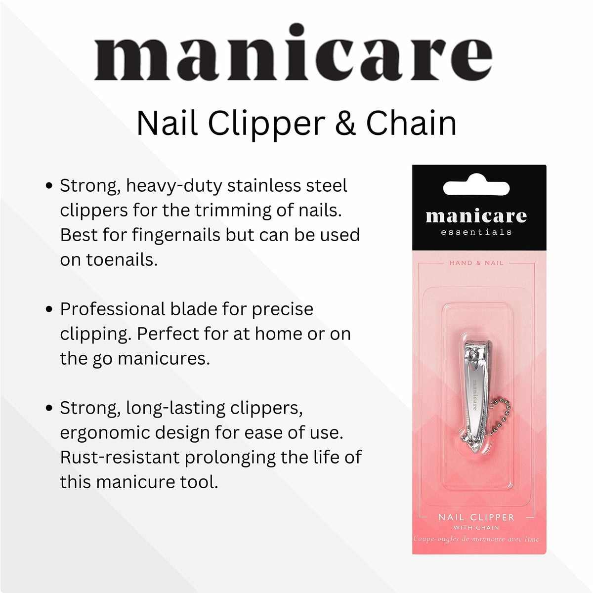Manicare Nail Clippers - Stainless Steel, Ergonomic Design, Includes Nail File & Keychain 2