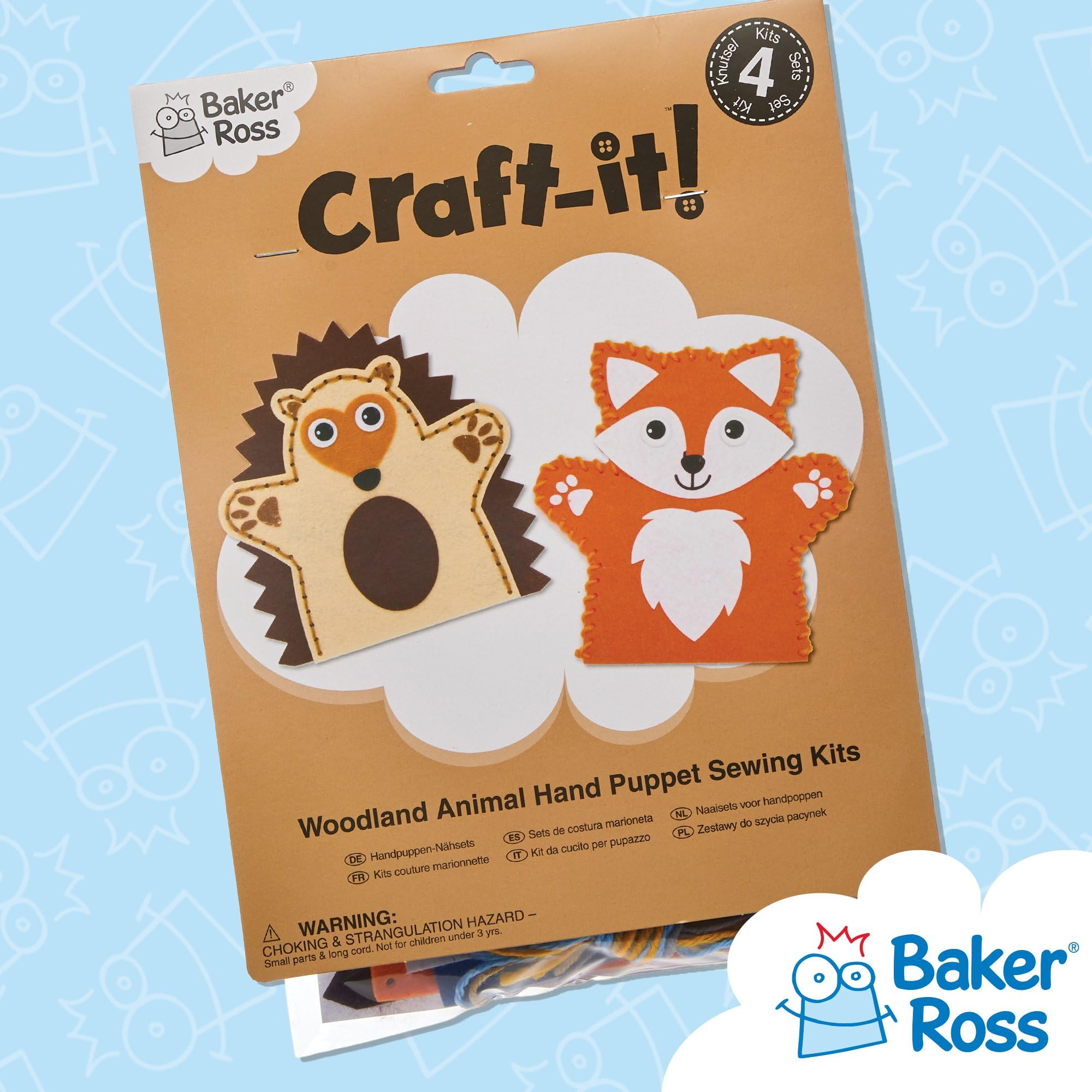 Baker Ross Woodland Animal Hand Puppet Sewing Kits - Pack of 4 for Kids Arts and Crafts 5
